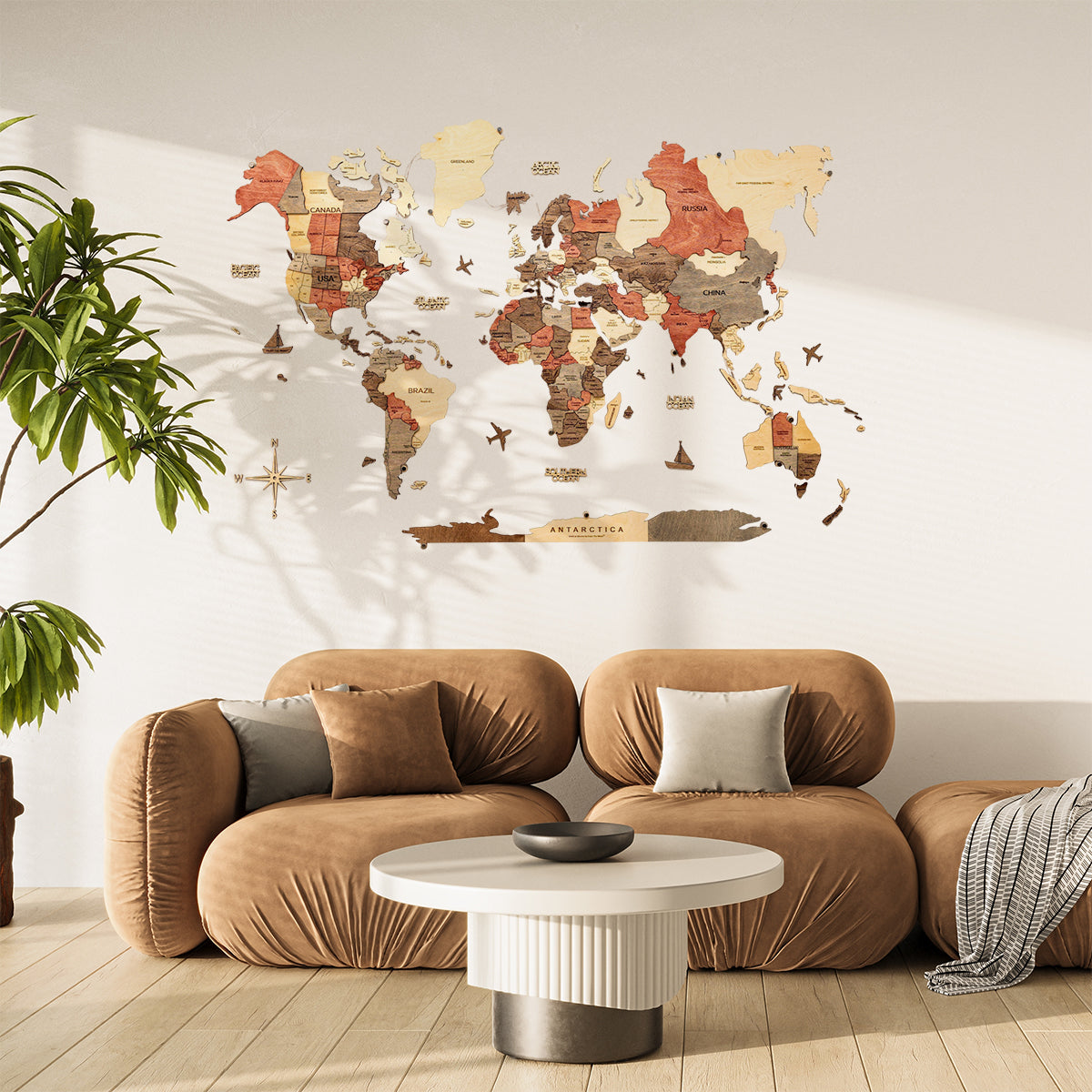Mapamundi 3D de Madera Fusión