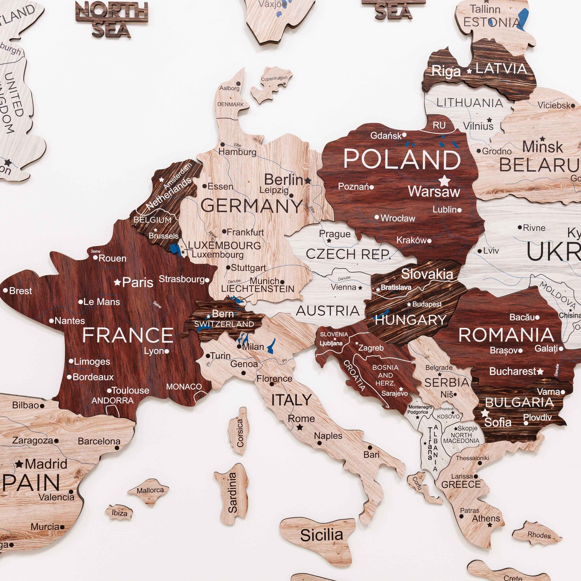 Mapa de Europa 3D de Madera Cappuccino