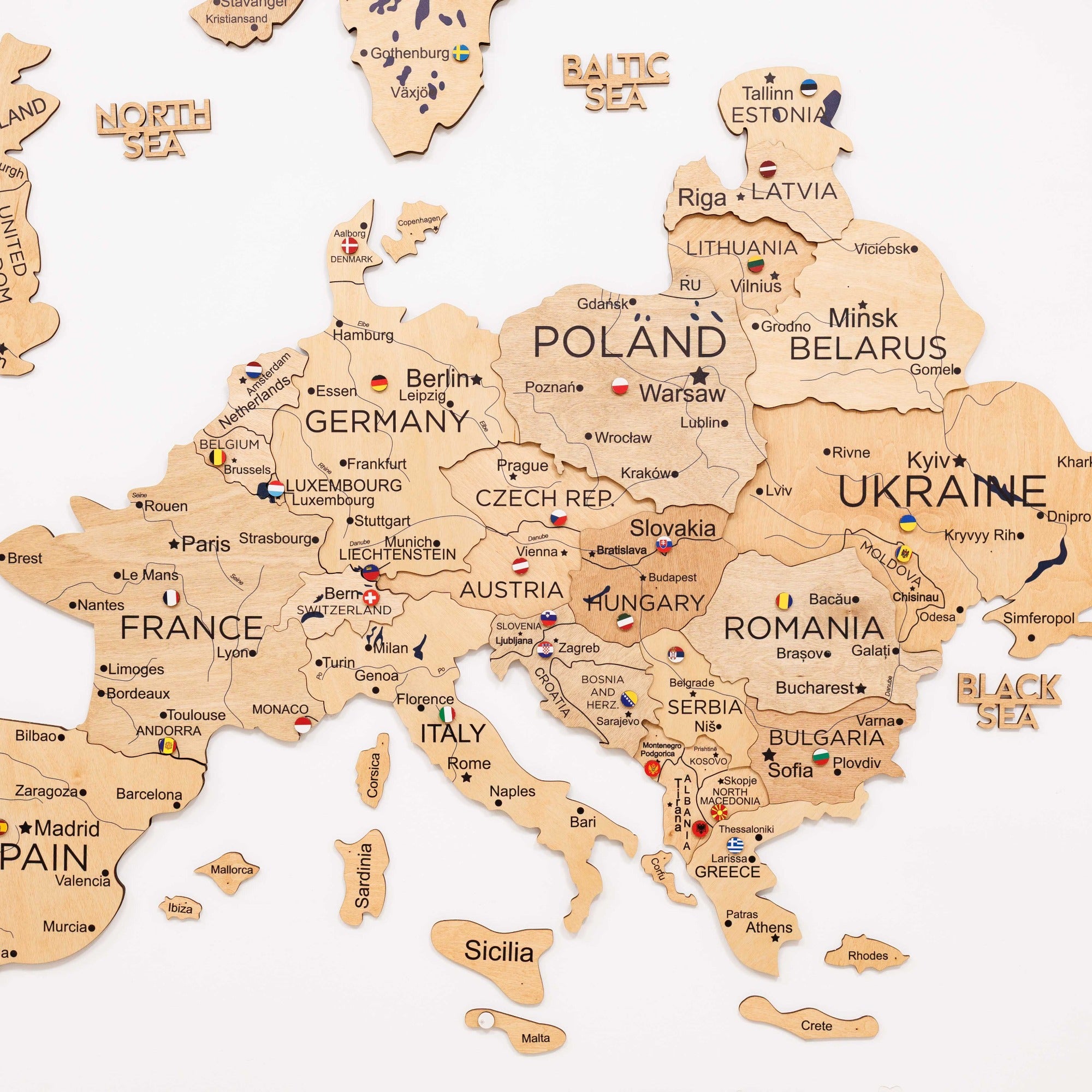 Mapa de Europa 3D de Madera Dorado