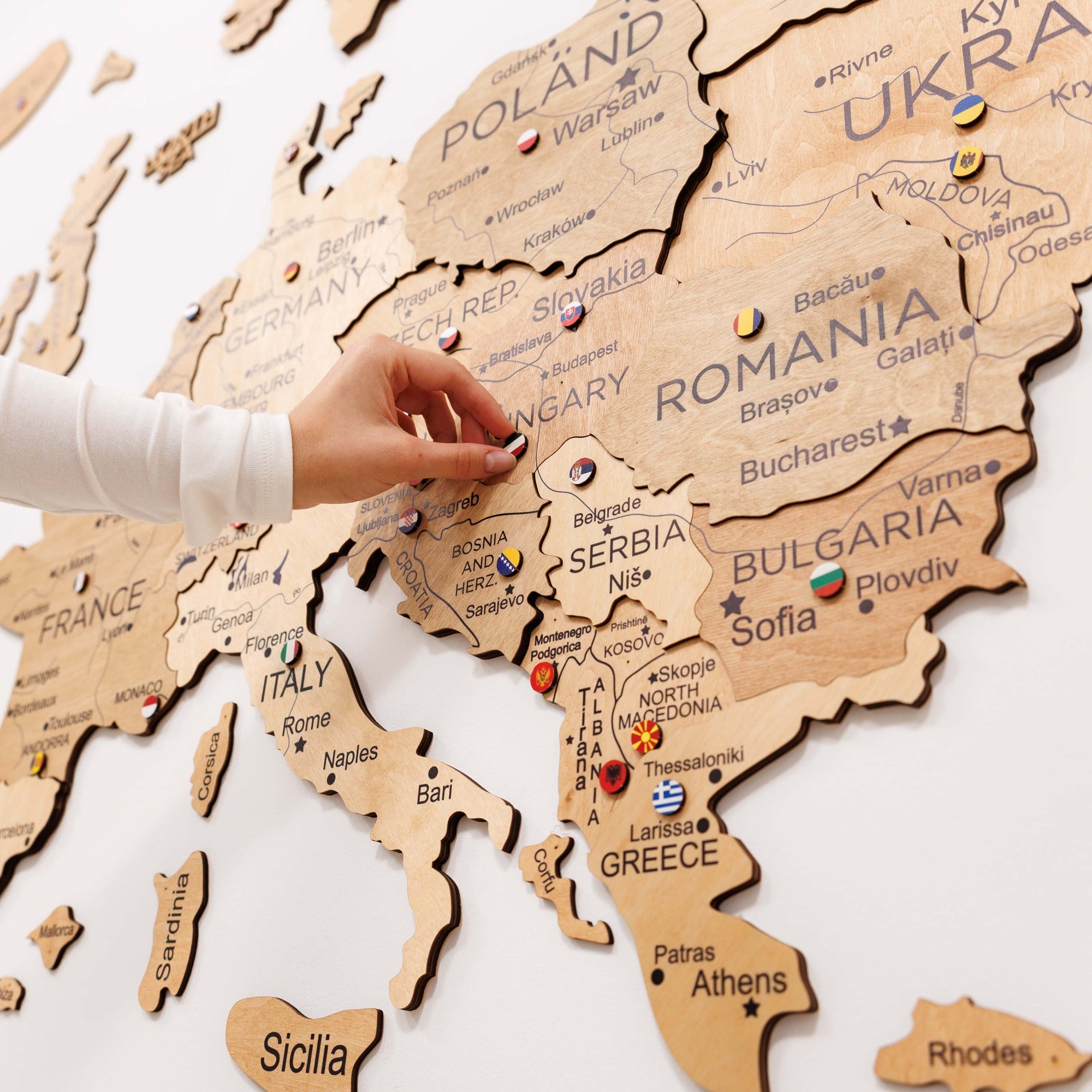 Mapa de Europa 3D de Madera Dorado