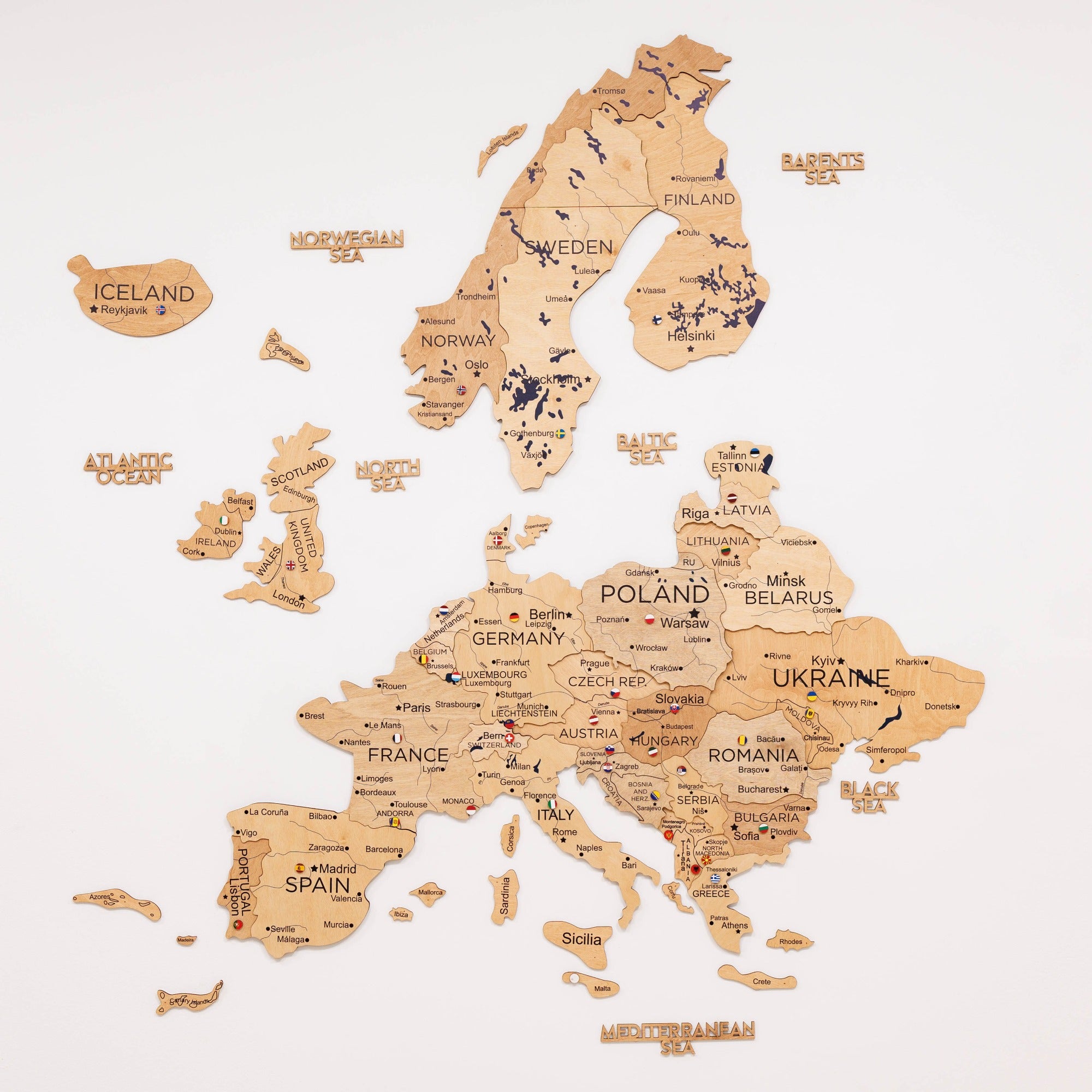 Mapa de Europa 3D de Madera Dorado