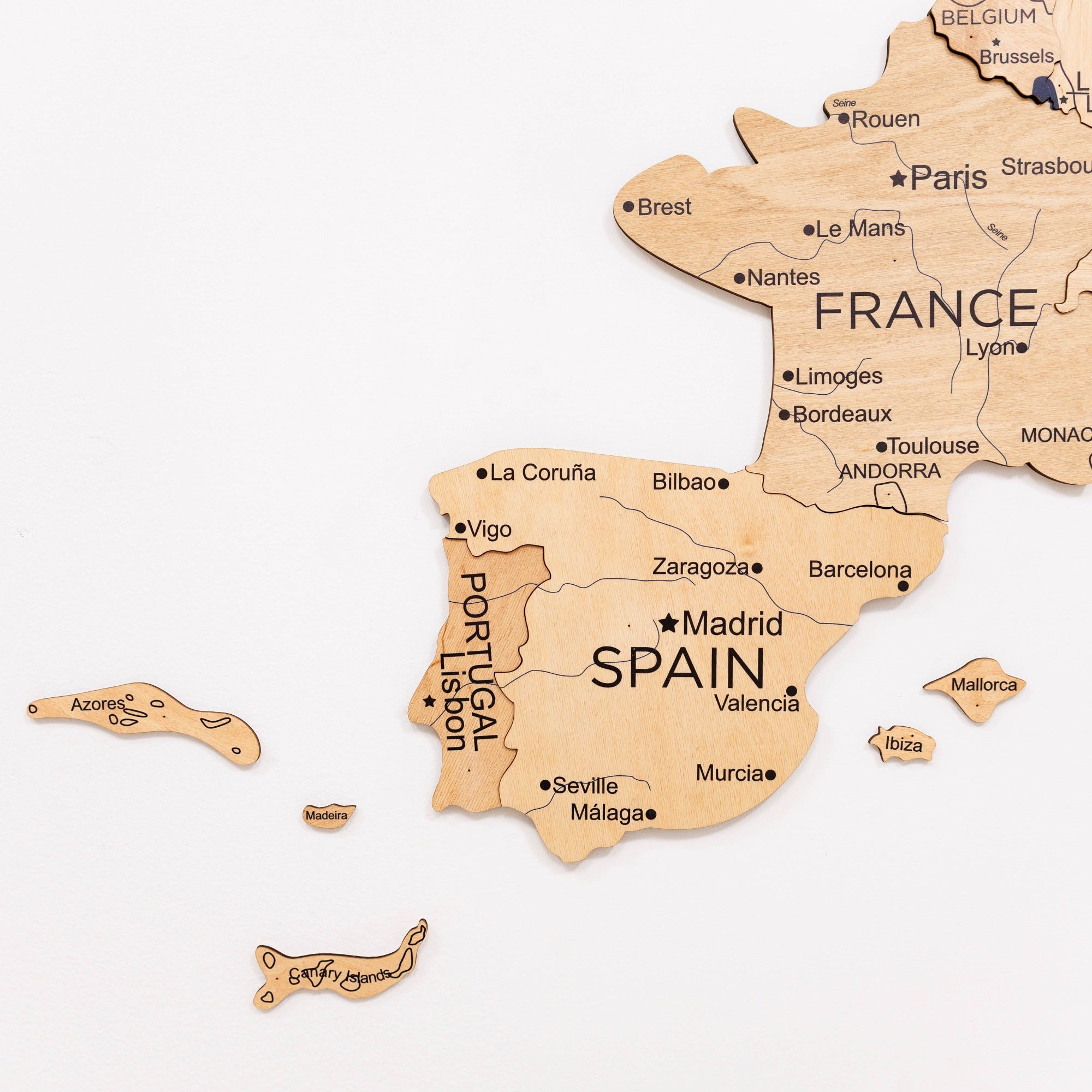 Mapa de Europa 3D de Madera Dorado