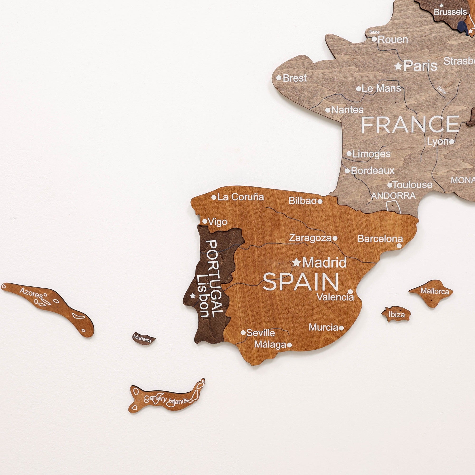 Mapa de Europa 3D de Madera de Colores