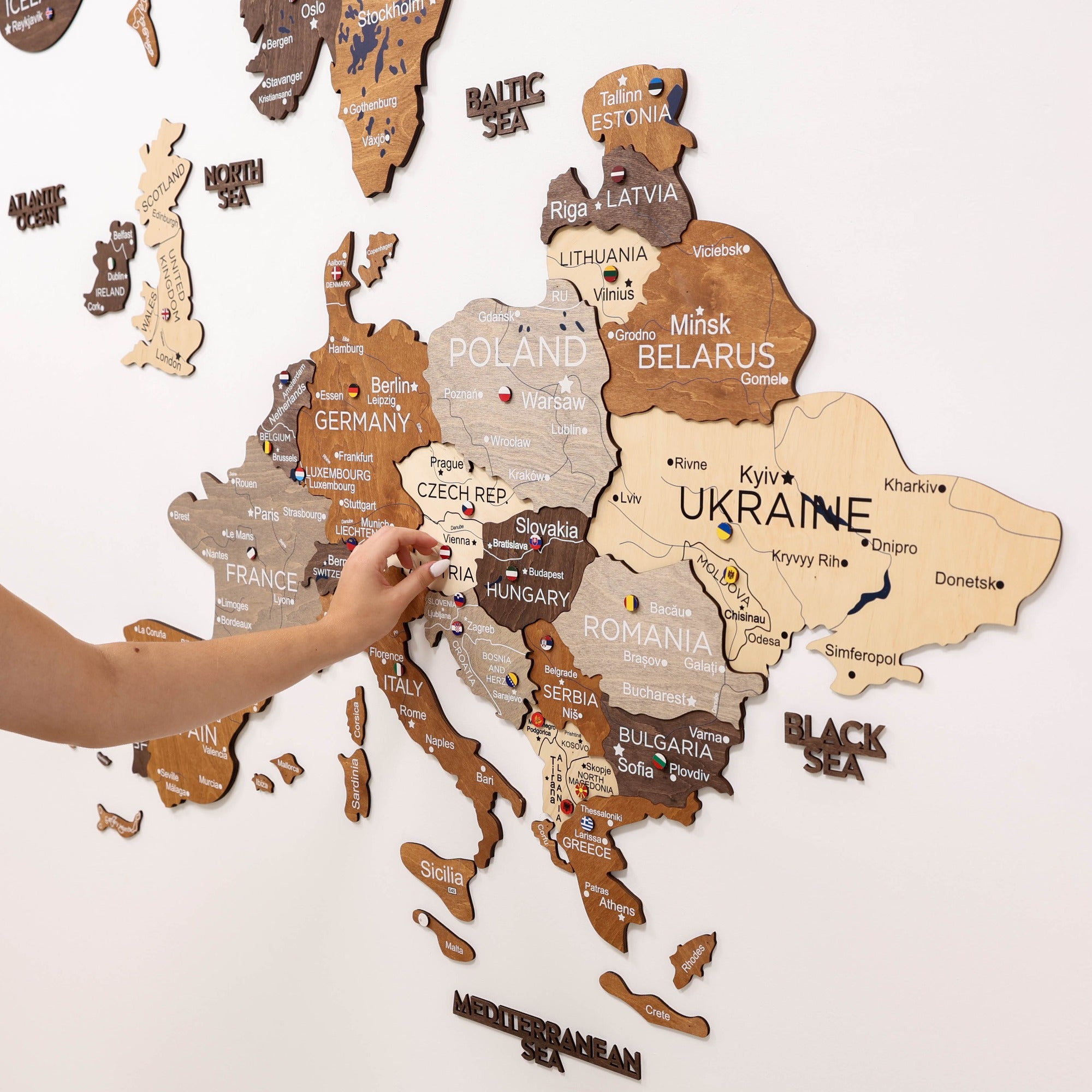 Mapa de Europa 3D de Madera de Colores