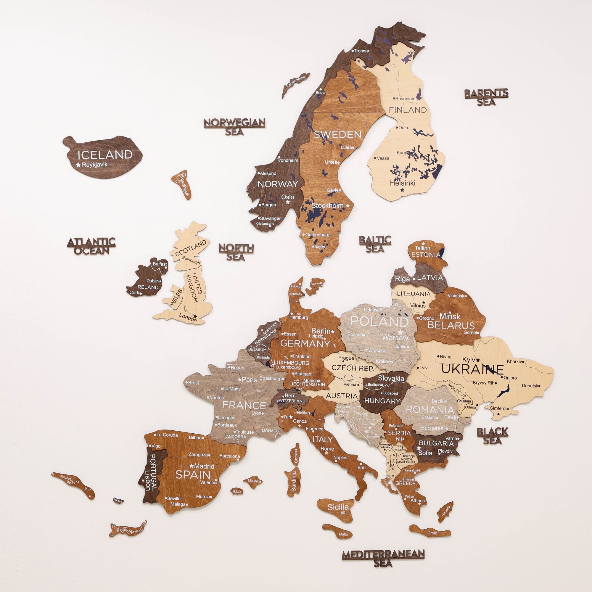 Mapa de Europa 3D de Madera de Colores