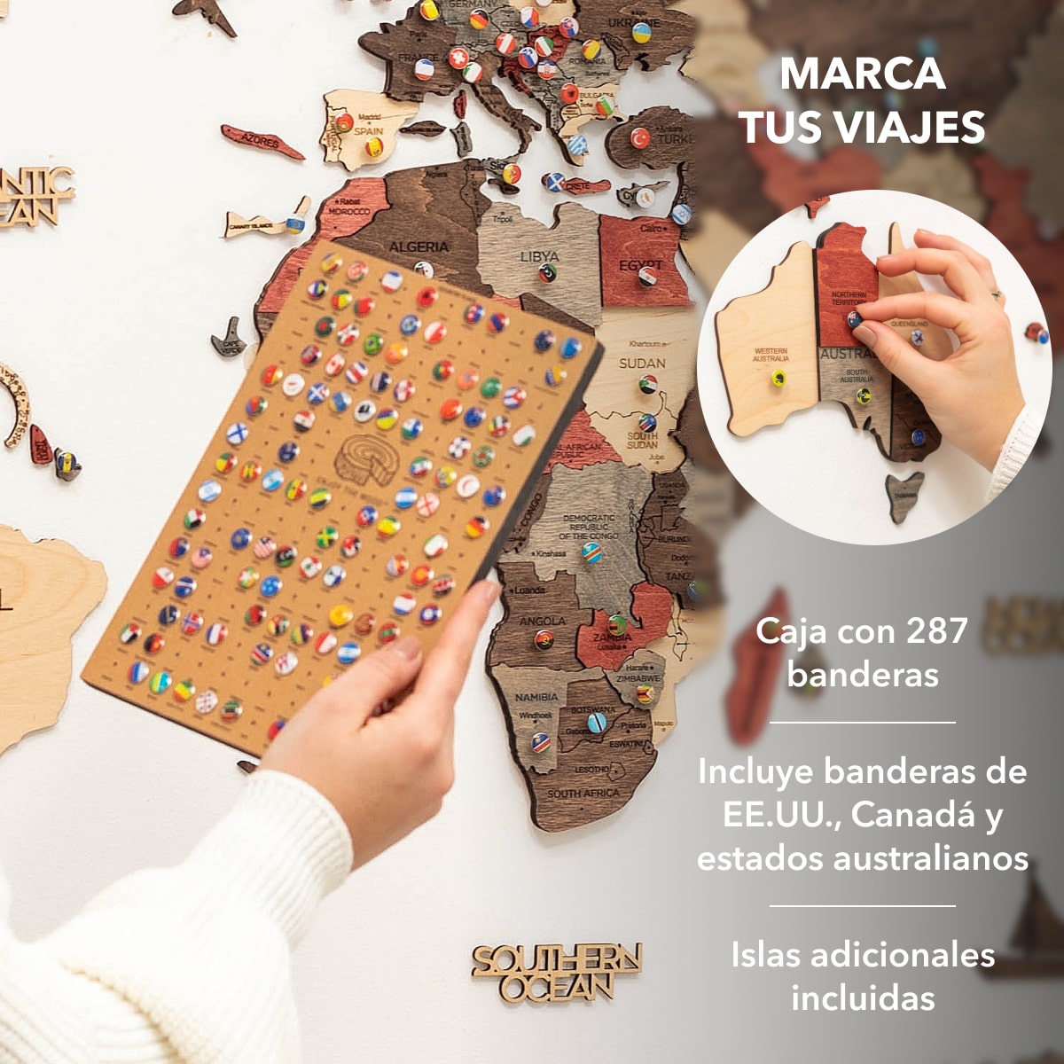 Mapamundi 3D de Madera Fusión