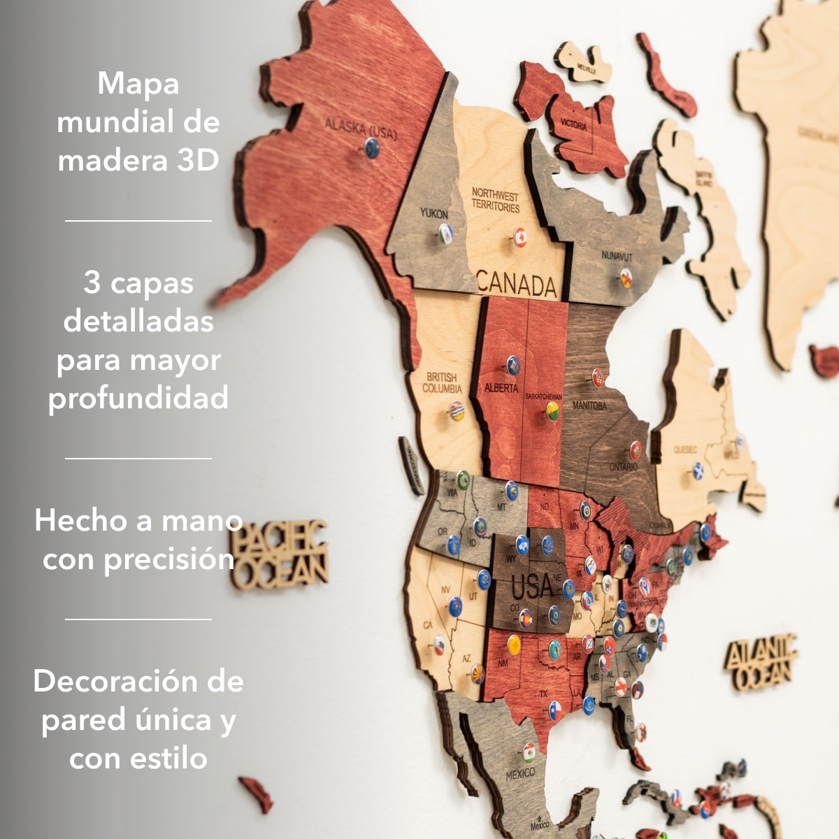 Mapamundi 3D de Madera Fusión