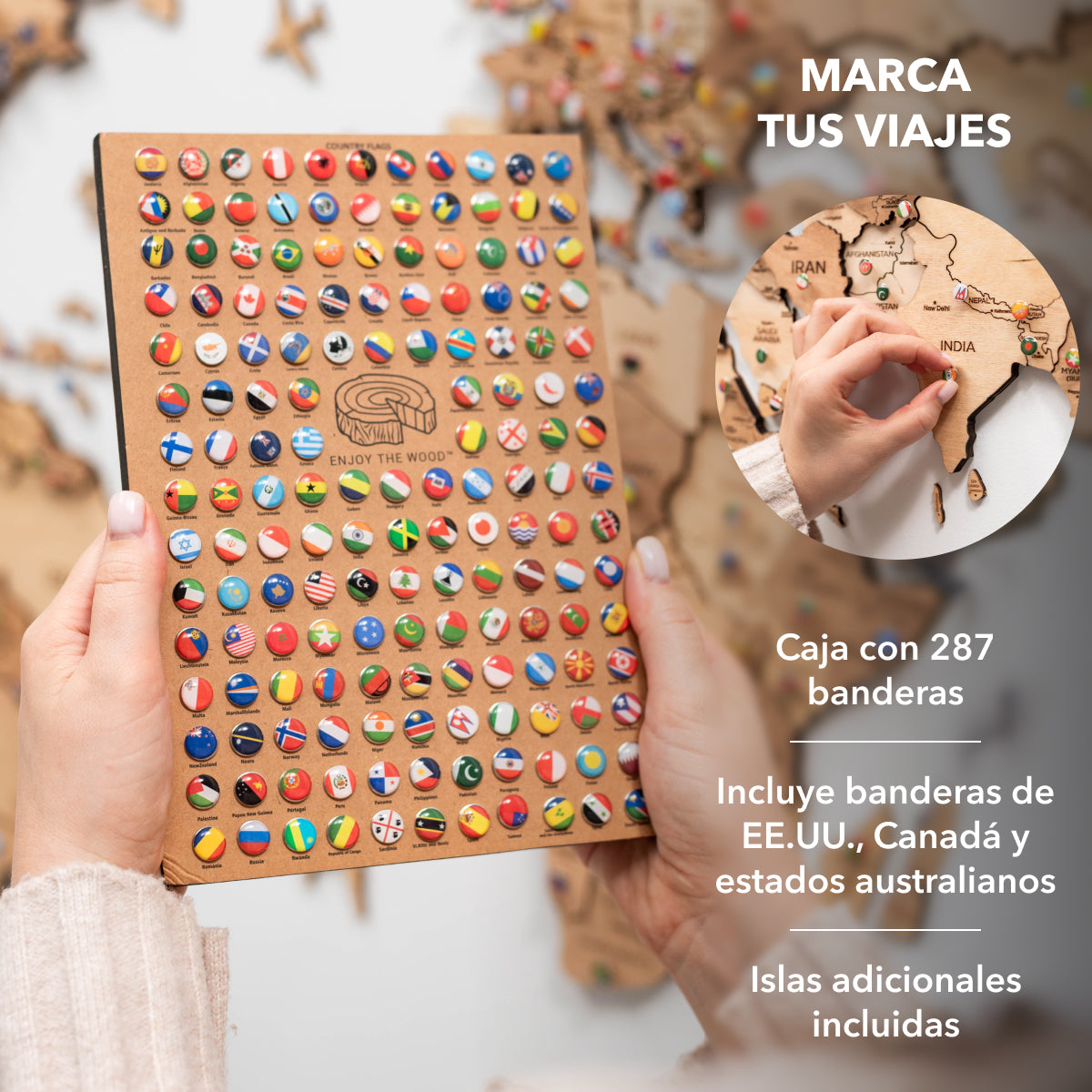 Mapamundi 3D de Madera Claro