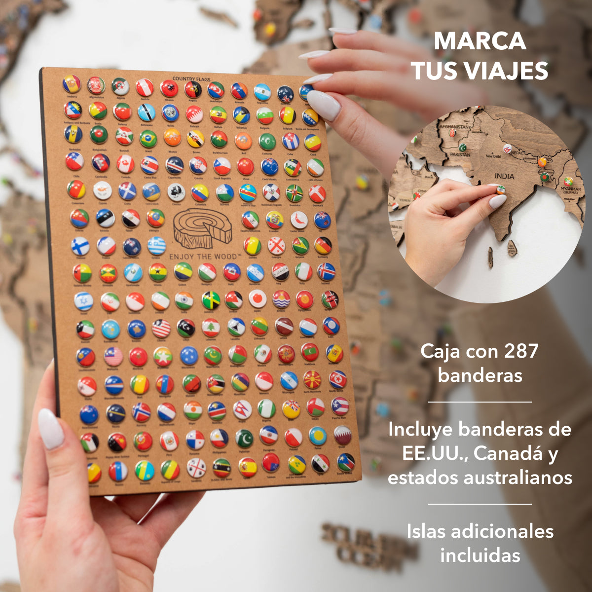 Mapamundi 3D de Madera Terra