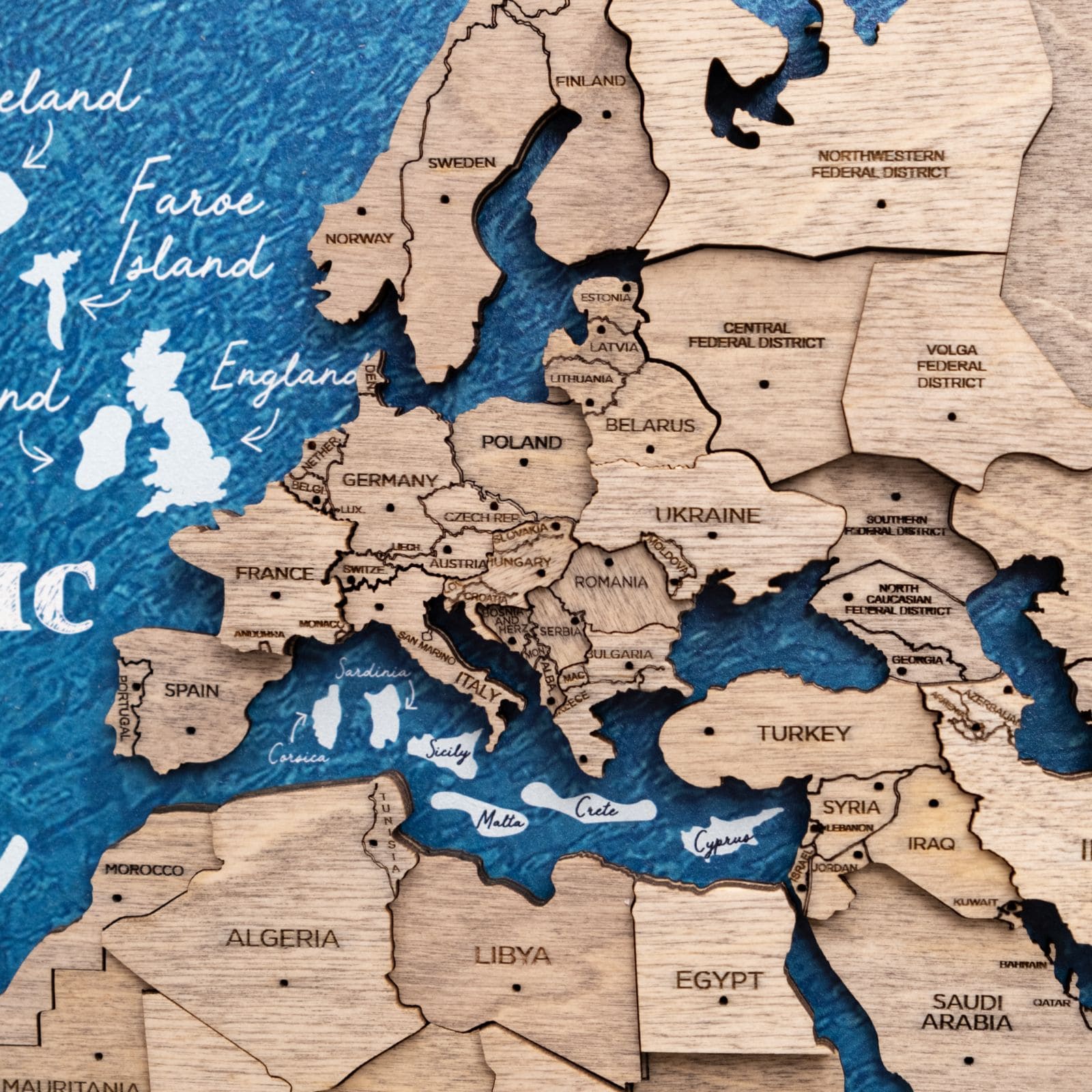 Mapamundi 3D de Madera Un Solo Panel Terra