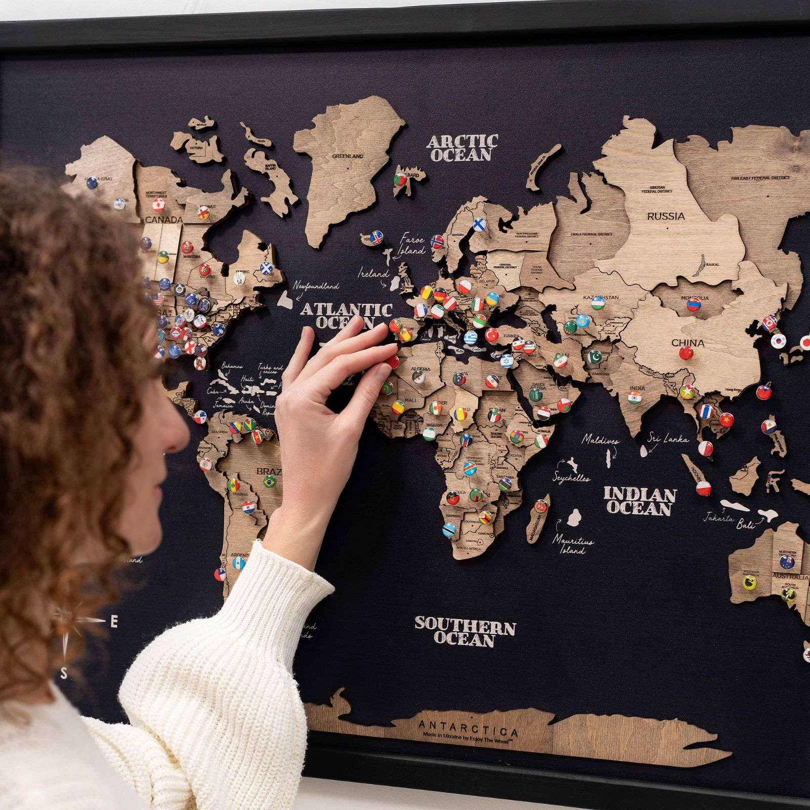 Mapamundi 3D de Madera Un Solo Panel Terra