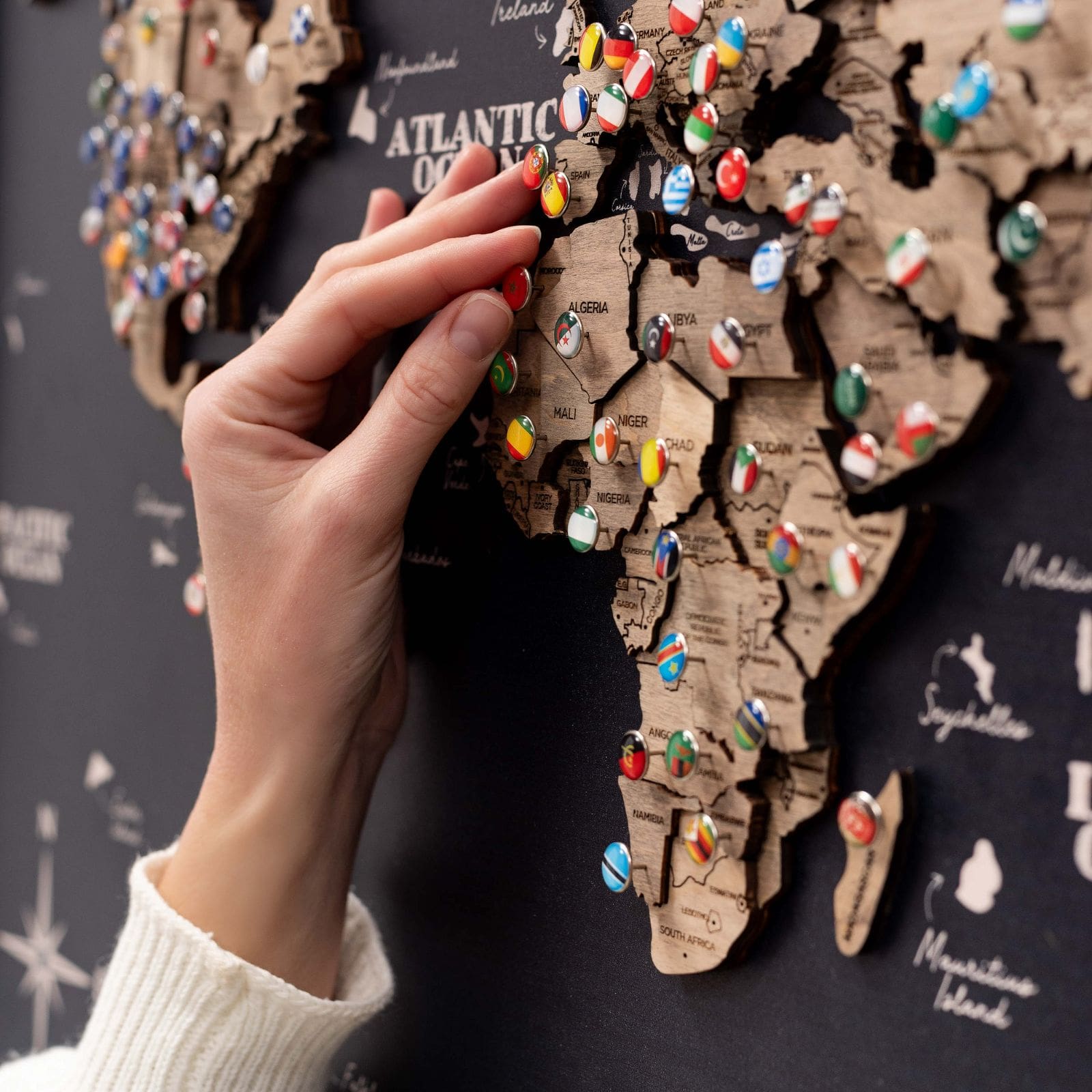 Mapamundi 3D de Madera Un Solo Panel Terra