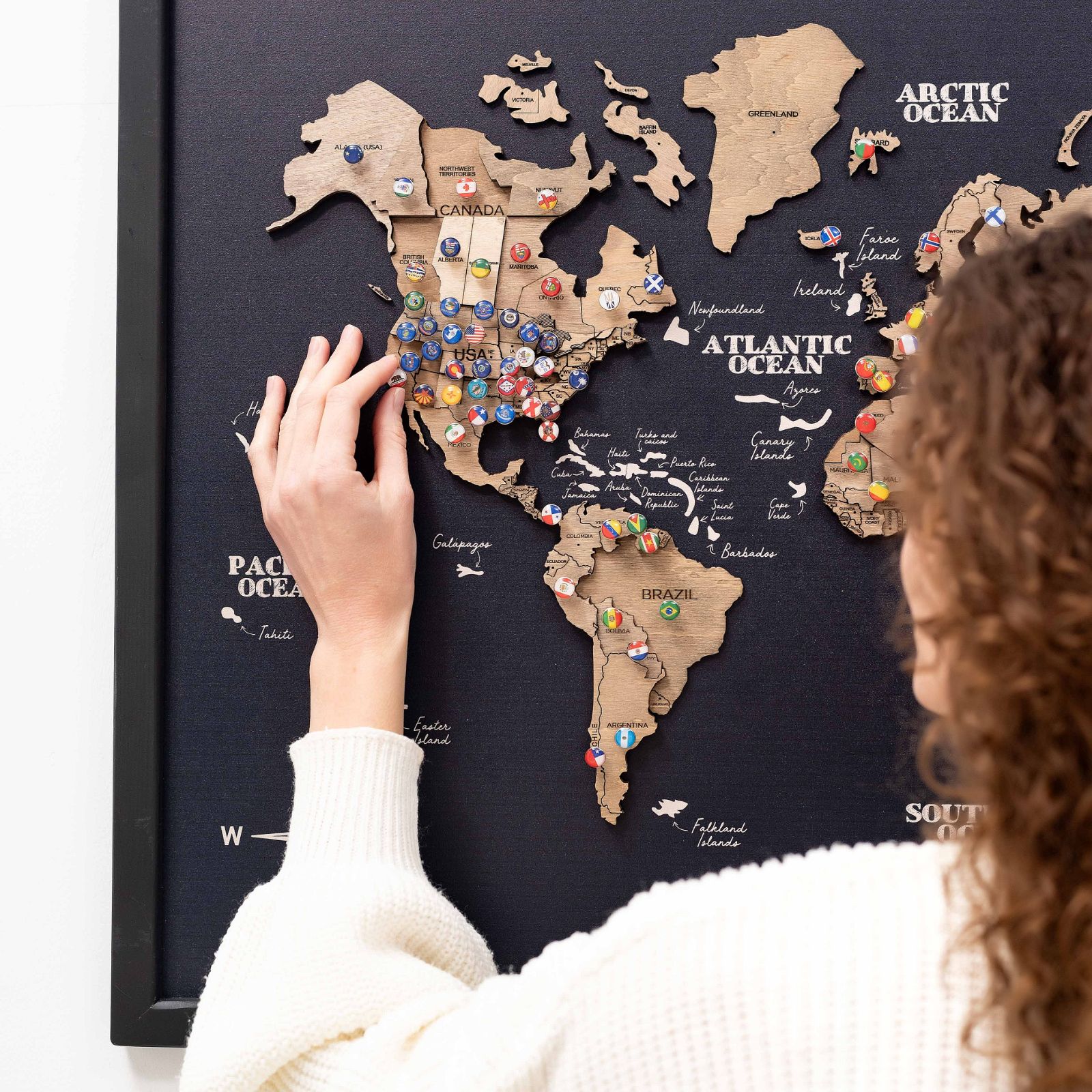 Mapamundi 3D de Madera Un Solo Panel Terra