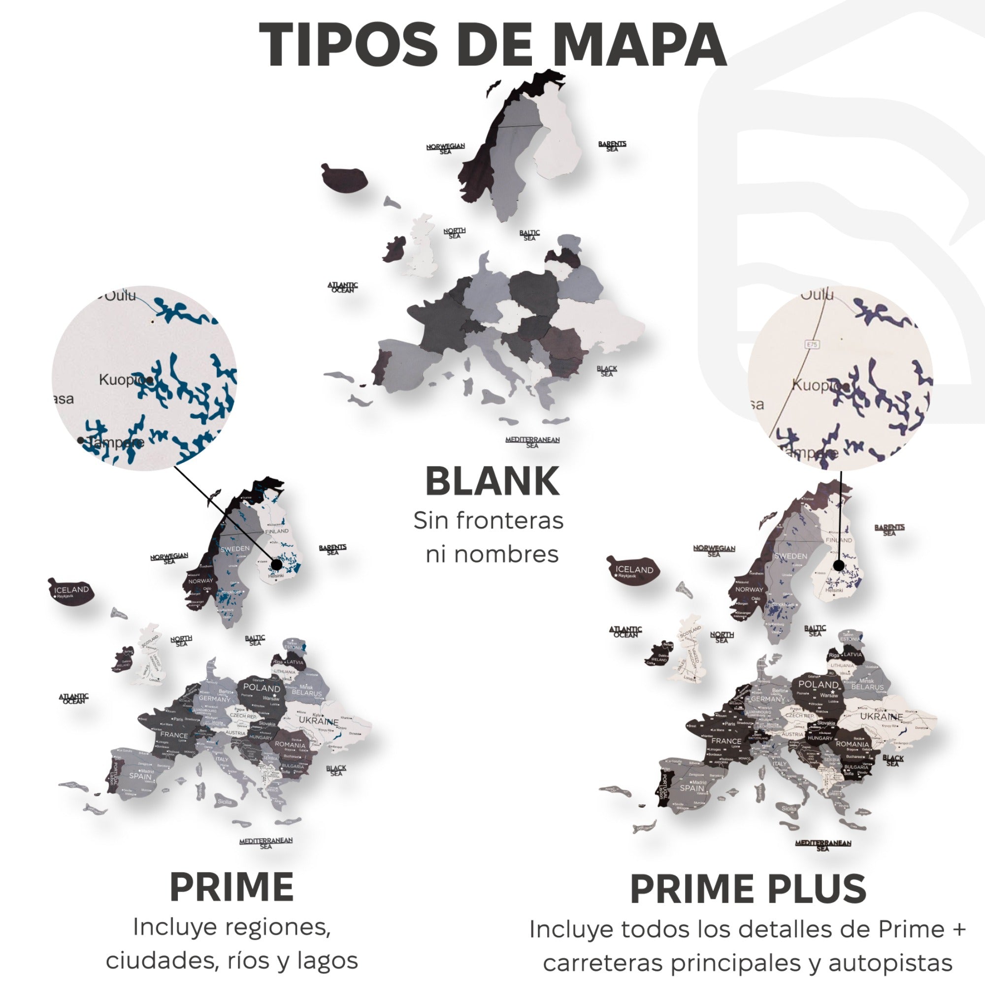Mapa de Europa 3D de Madera Nordik