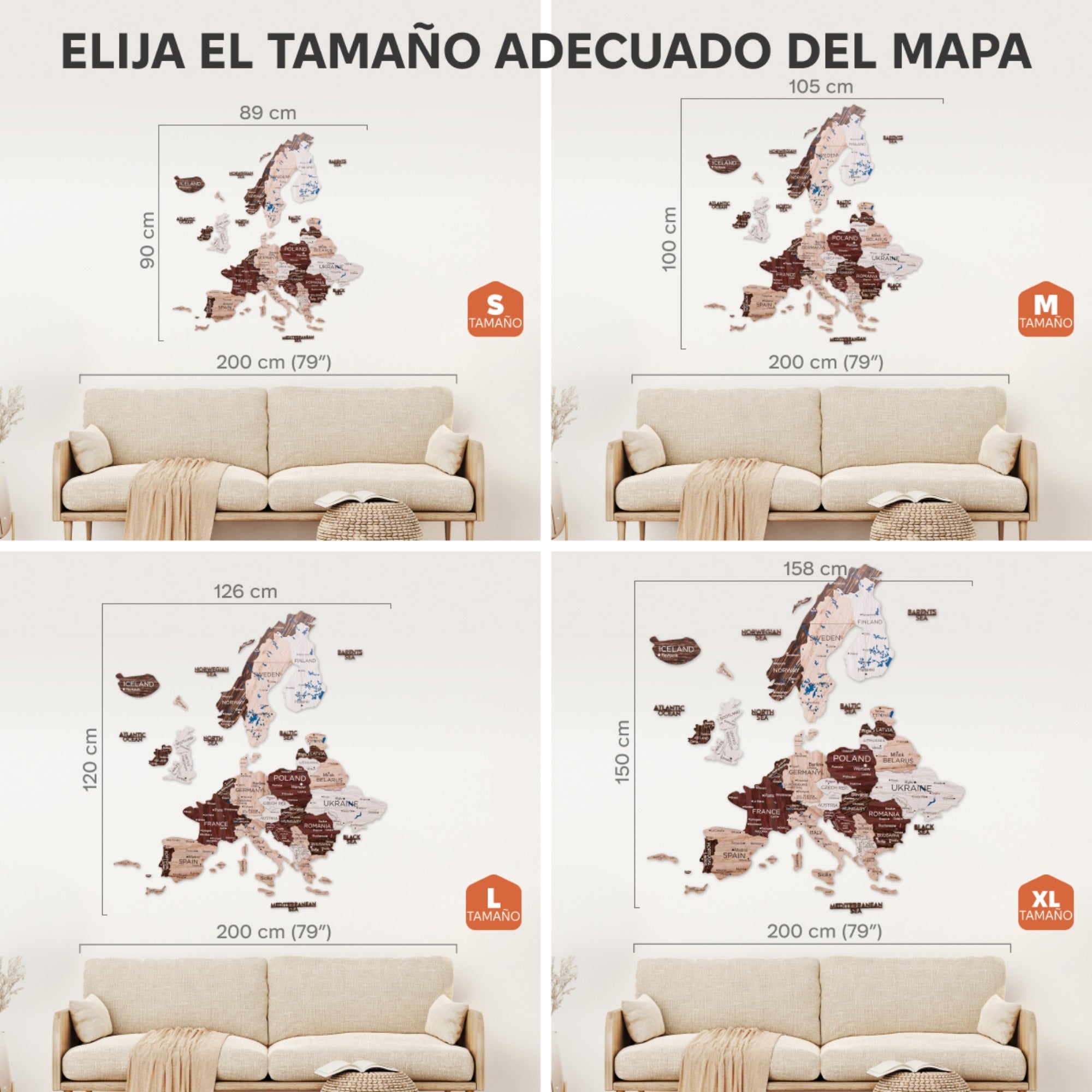 Mapa de Europa 3D de Madera Cappuccino