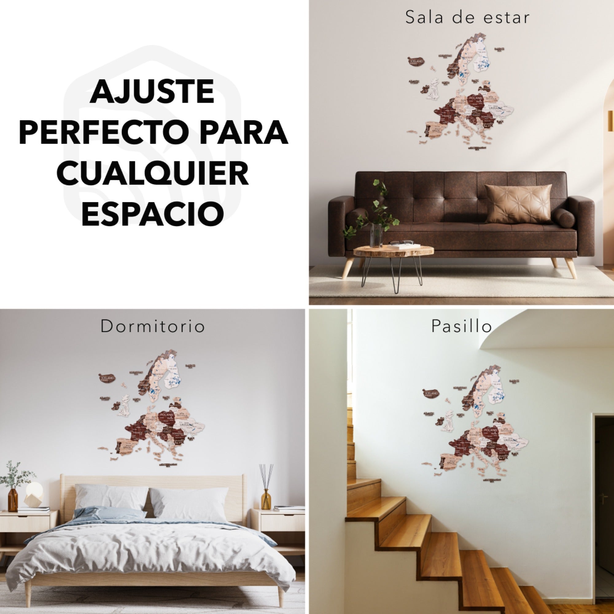 Mapa de Europa 3D de Madera Cappuccino