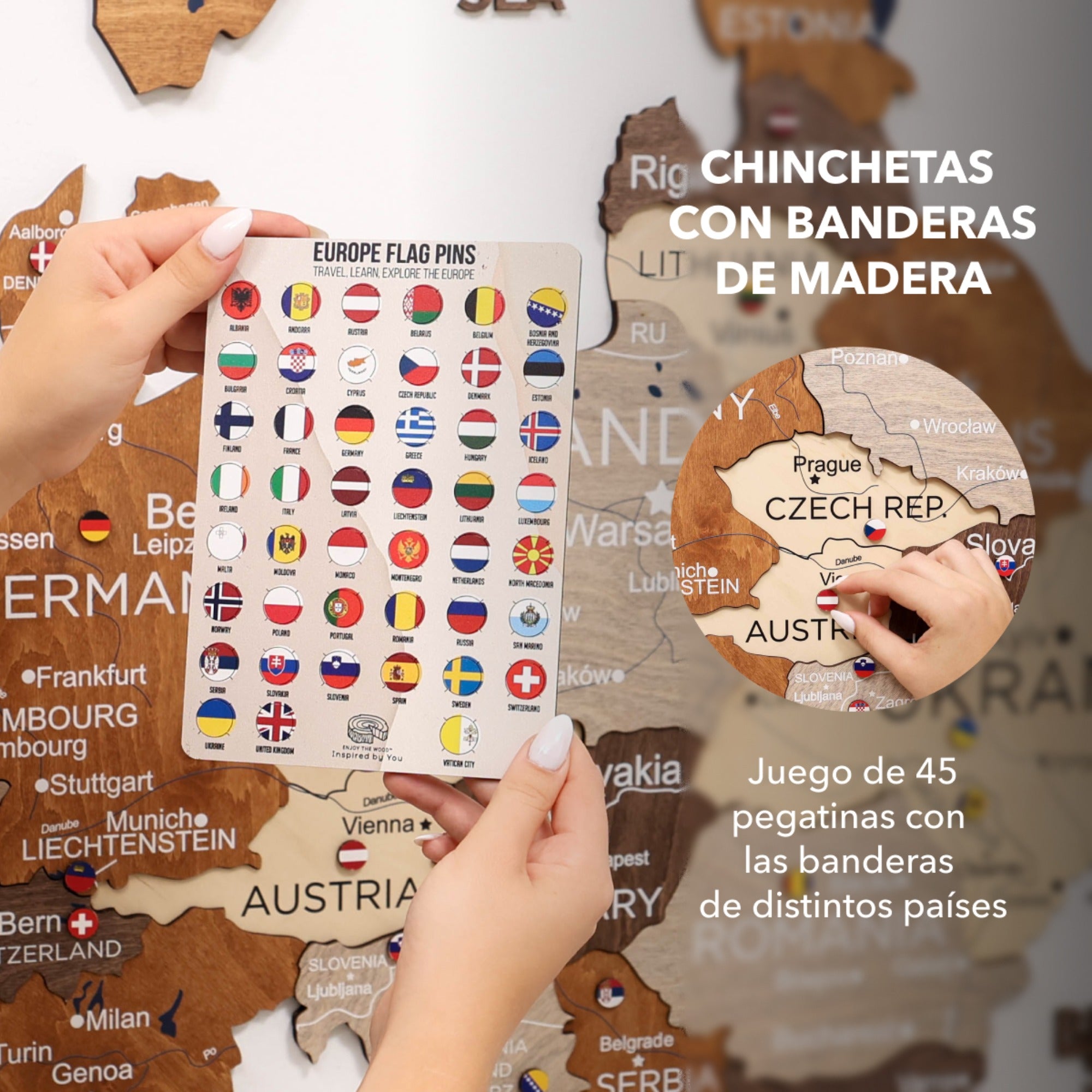 Mapa de Europa 3D de Madera de Colores