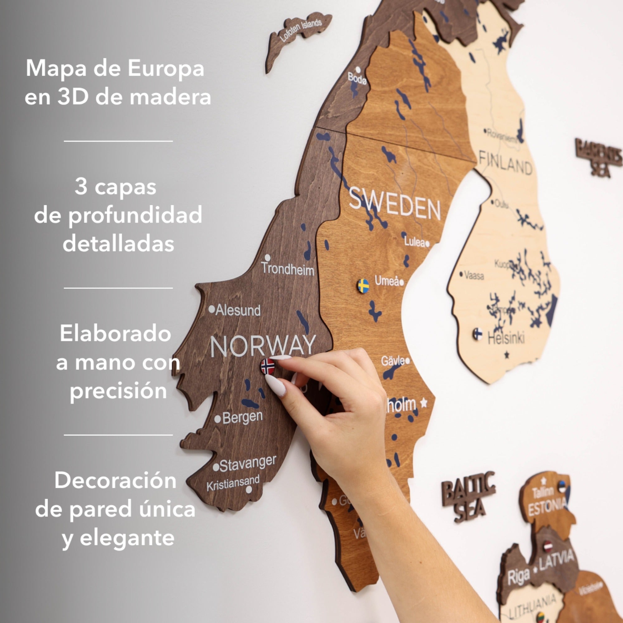 Mapa de Europa 3D de Madera de Colores