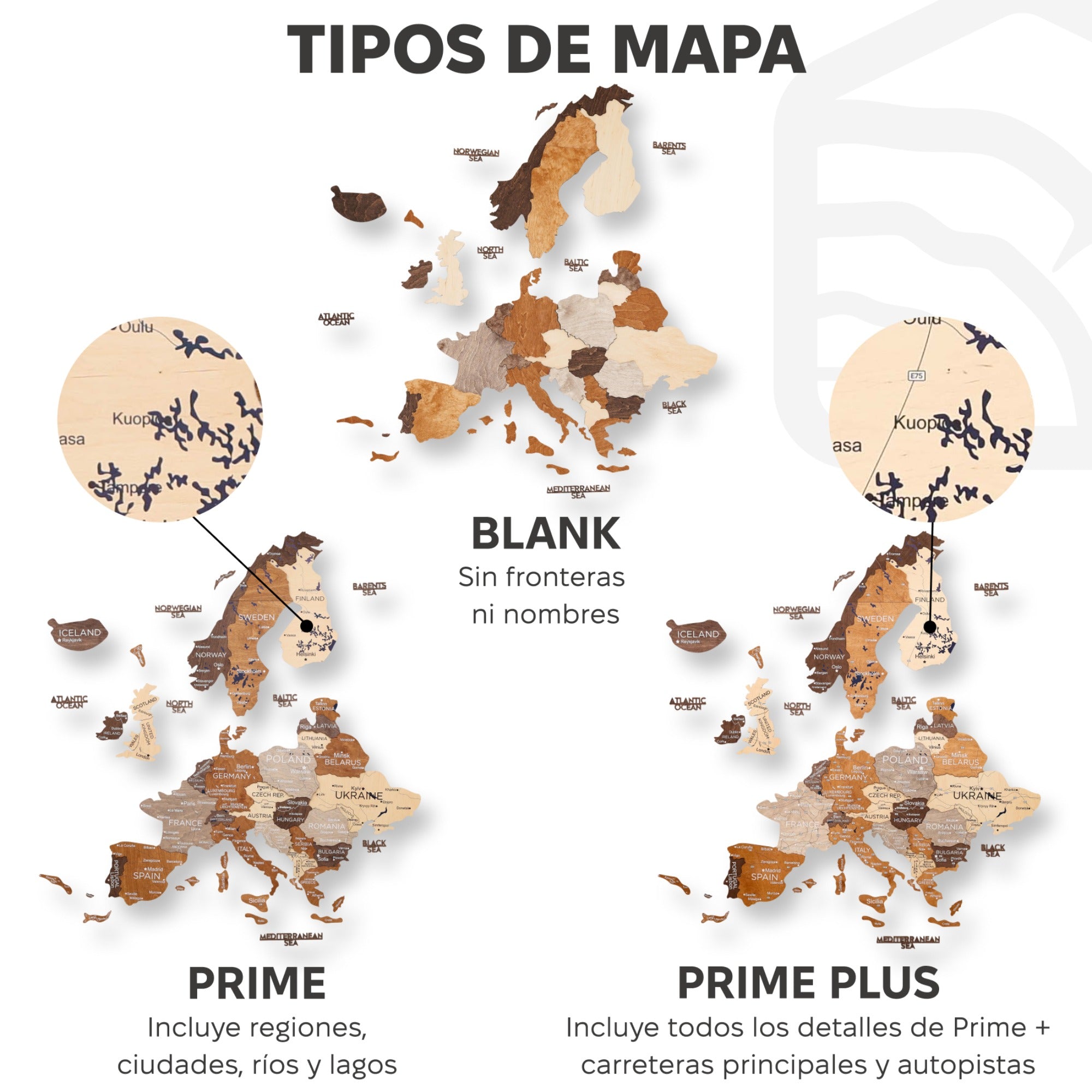 Mapa de Europa 3D de Madera de Colores