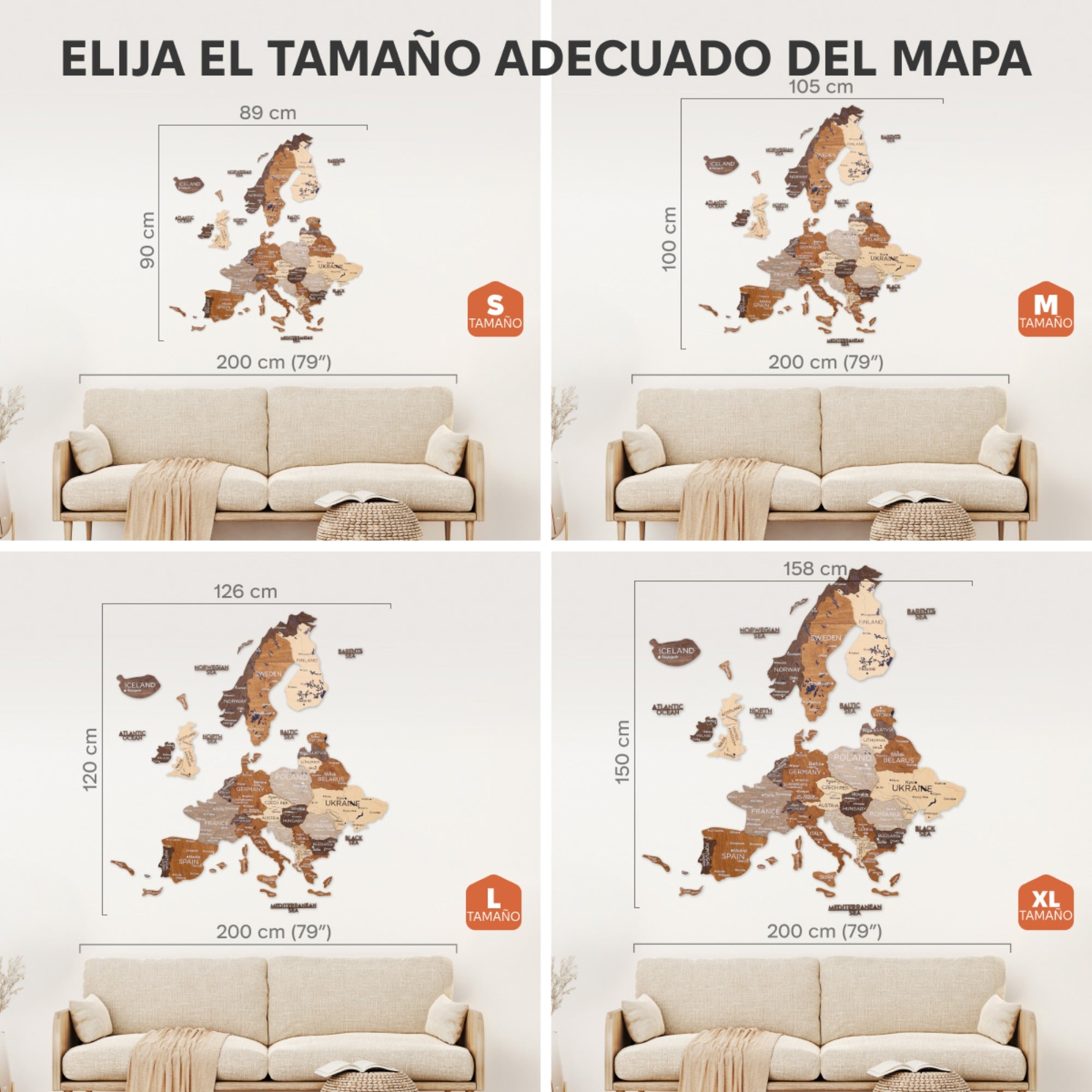 Mapa de Europa 3D de Madera de Colores