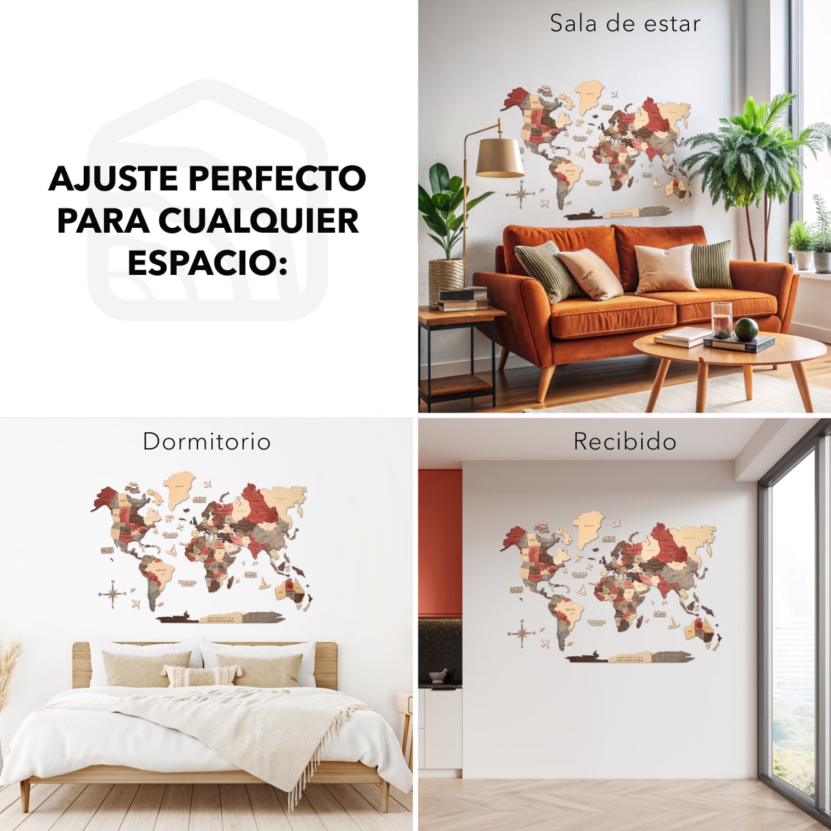 Mapamundi 3D de Madera Fusión