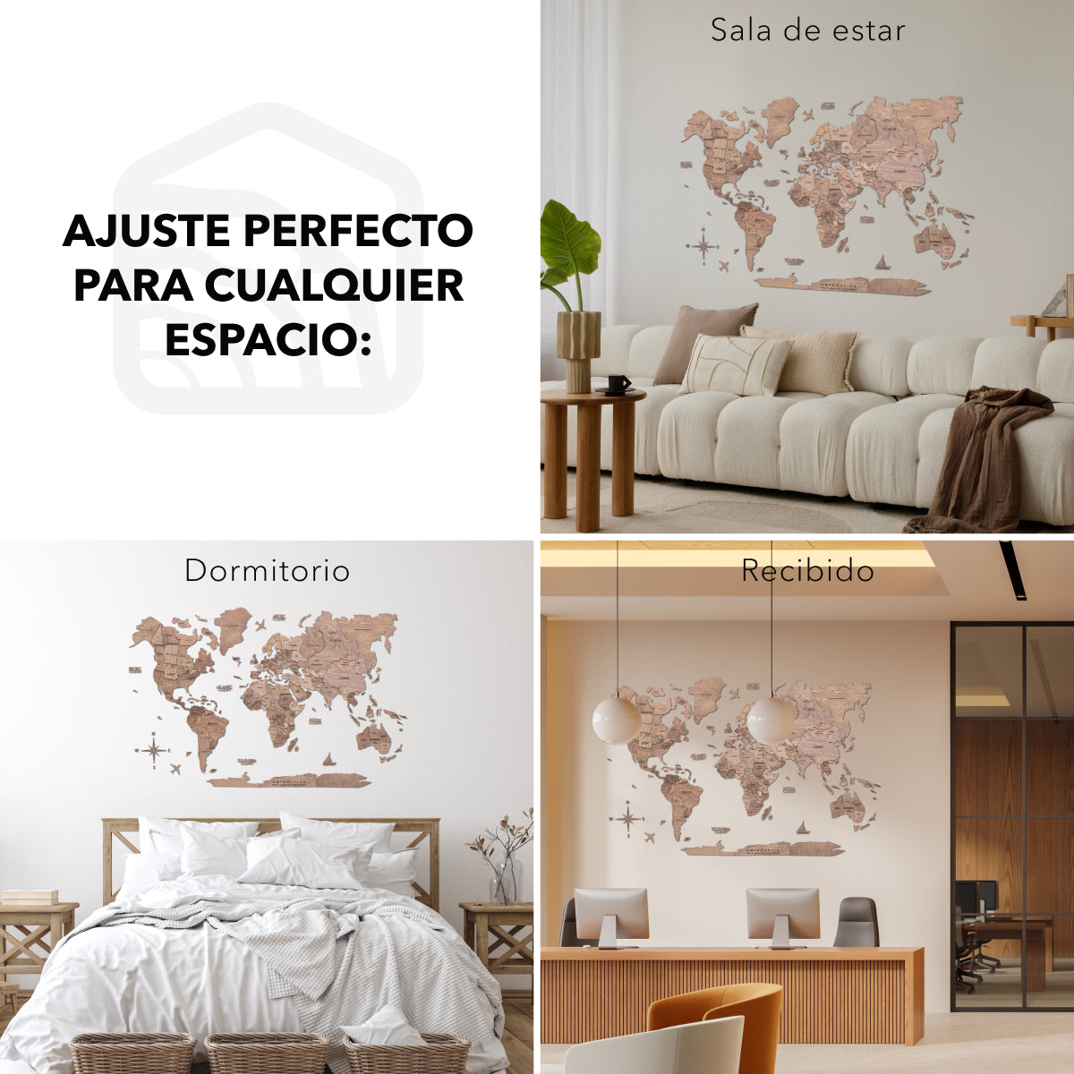 Mapamundi 3D de Madera Terra