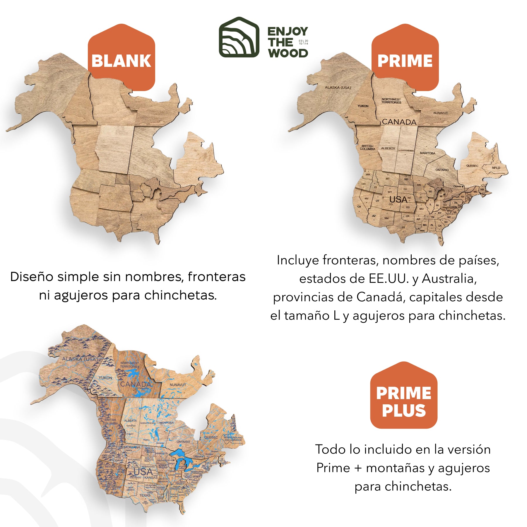 Mapamundi 3D de Madera Terra