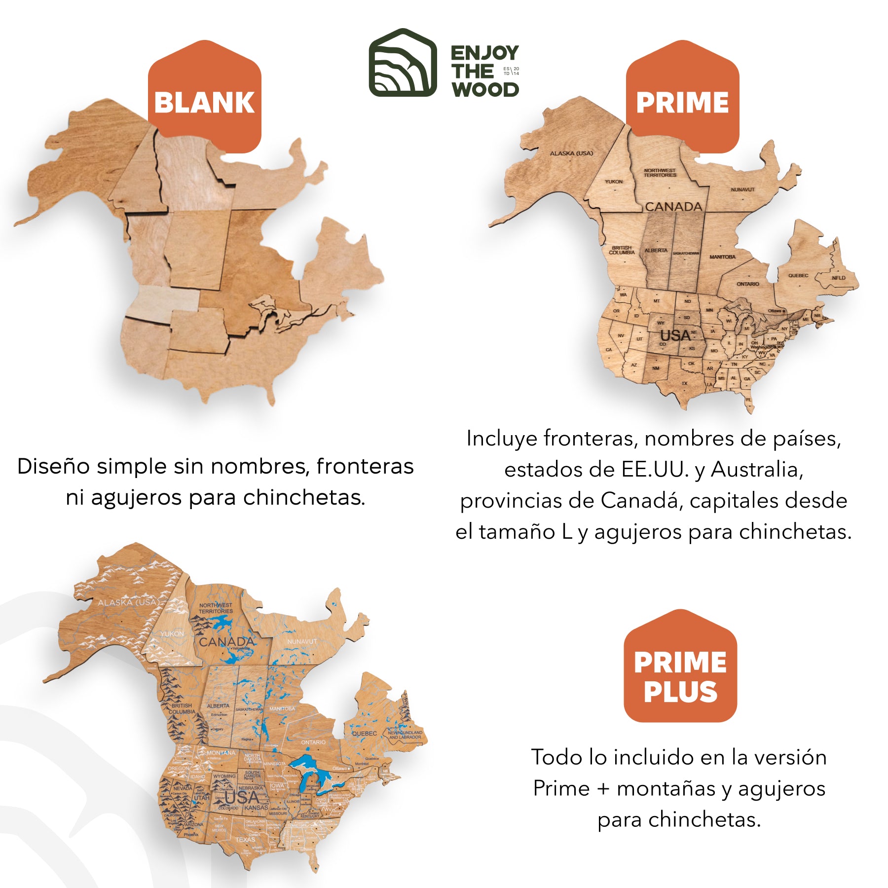 Mapamundi 3D de Madera Claro