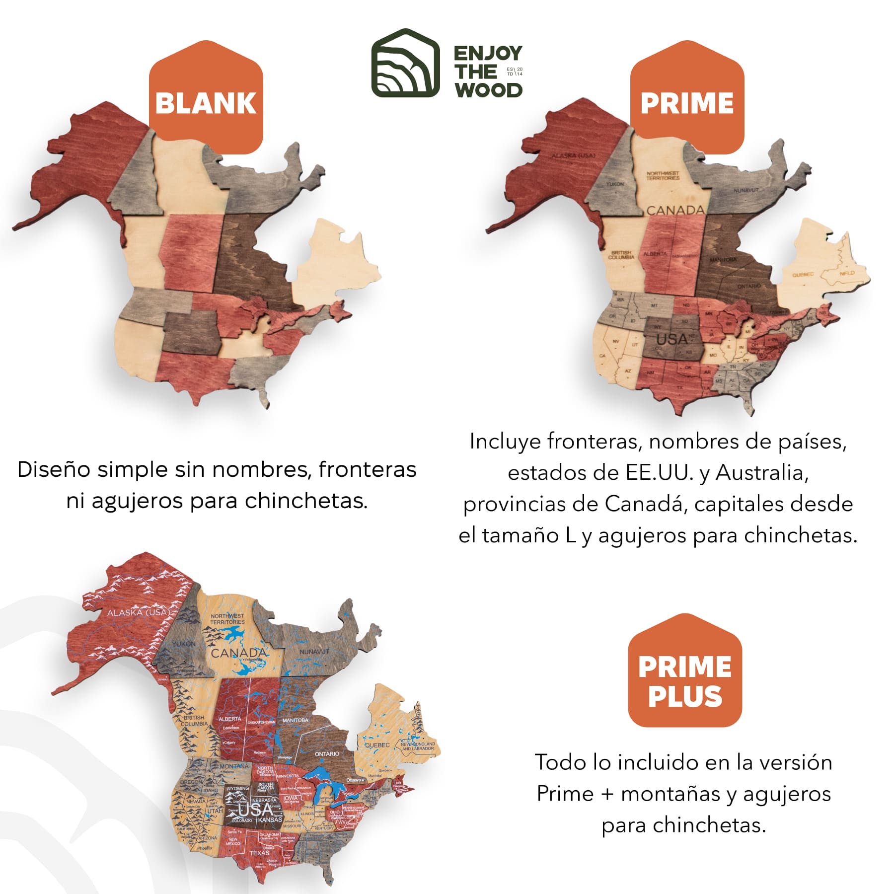 Mapamundi 3D de Madera Fusión