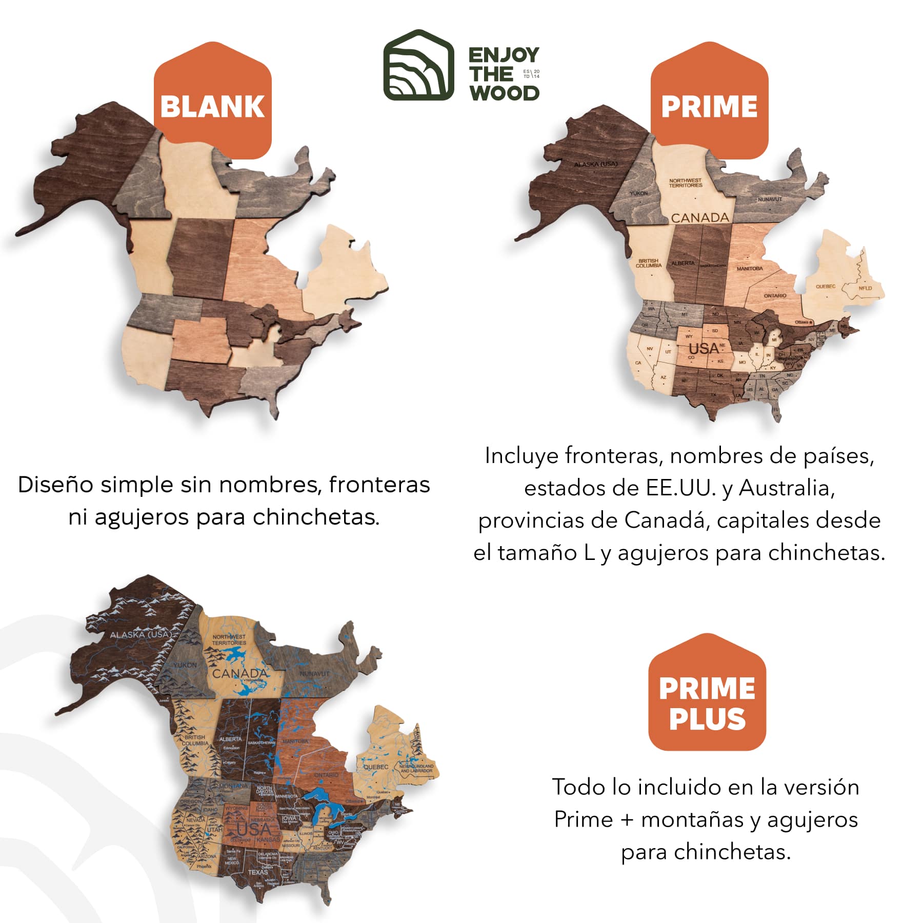 Mapamundi 3D de Madera Smokey