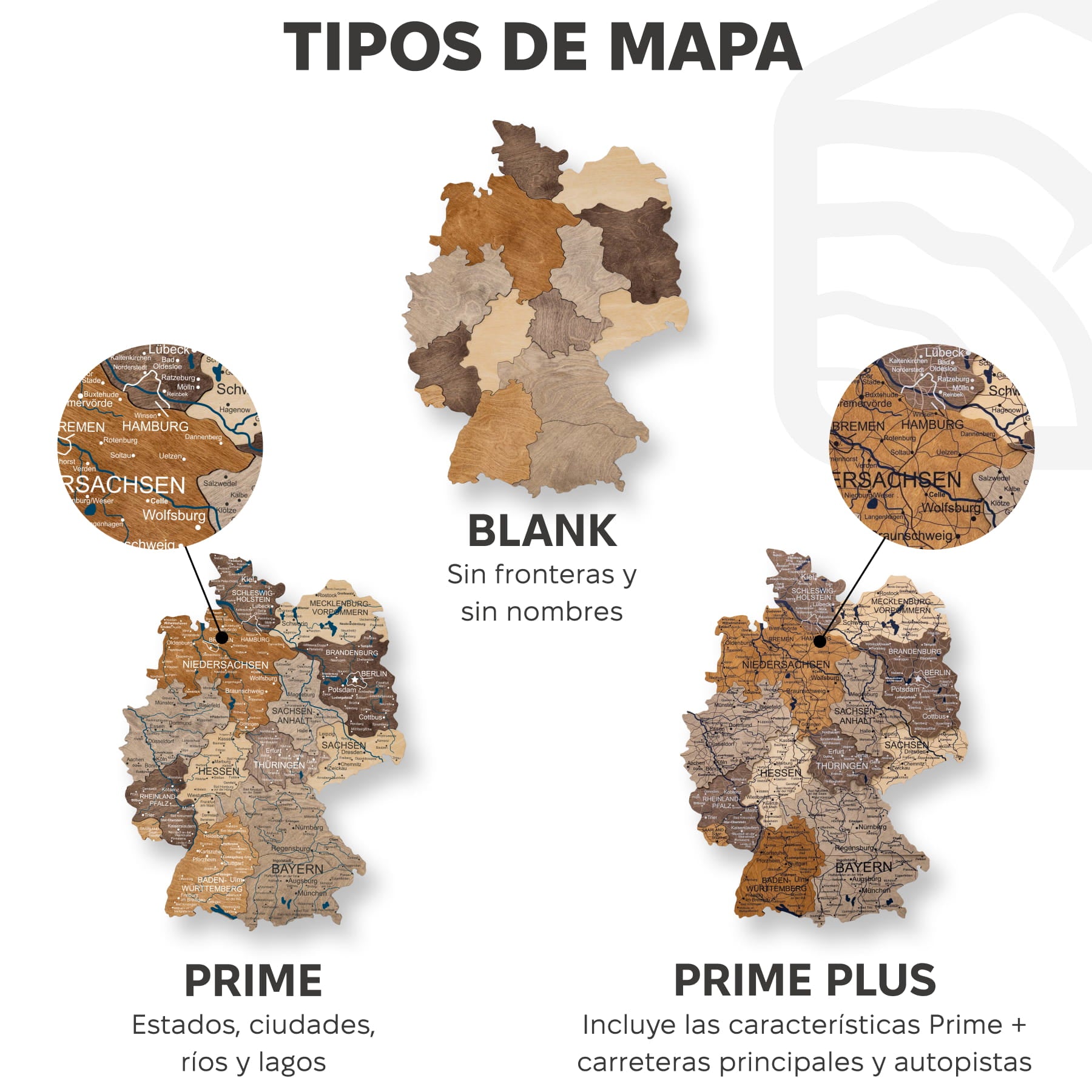 Mapa de Alemania Madera - Multicolor