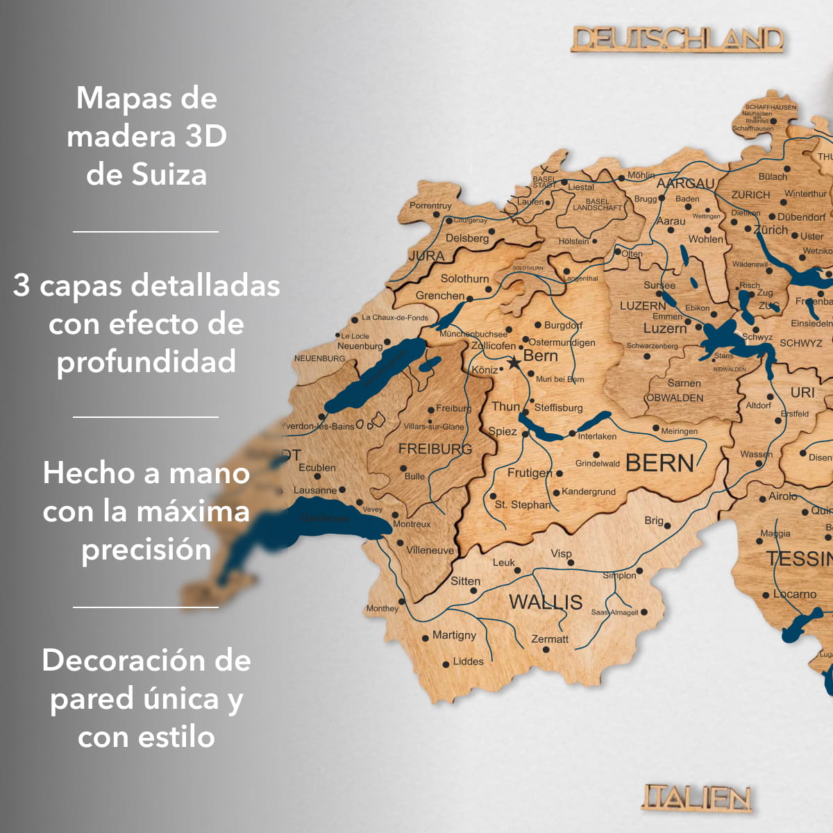 Mapa de Suiza Madera – Gold