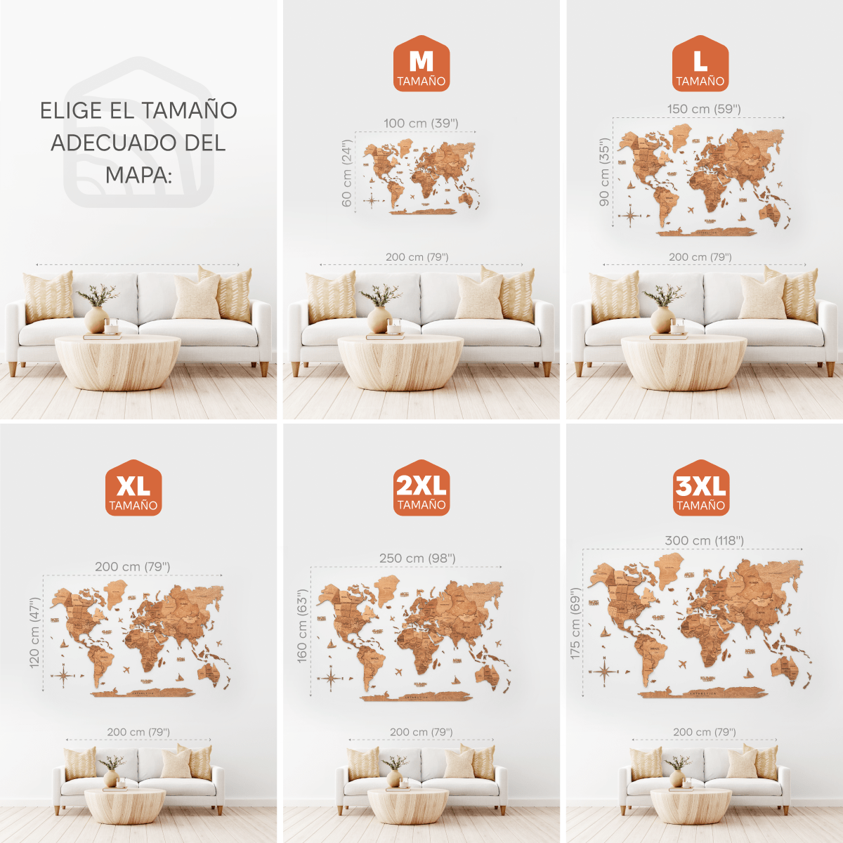 Mapamundi 3D de Madera Color Roble Natural