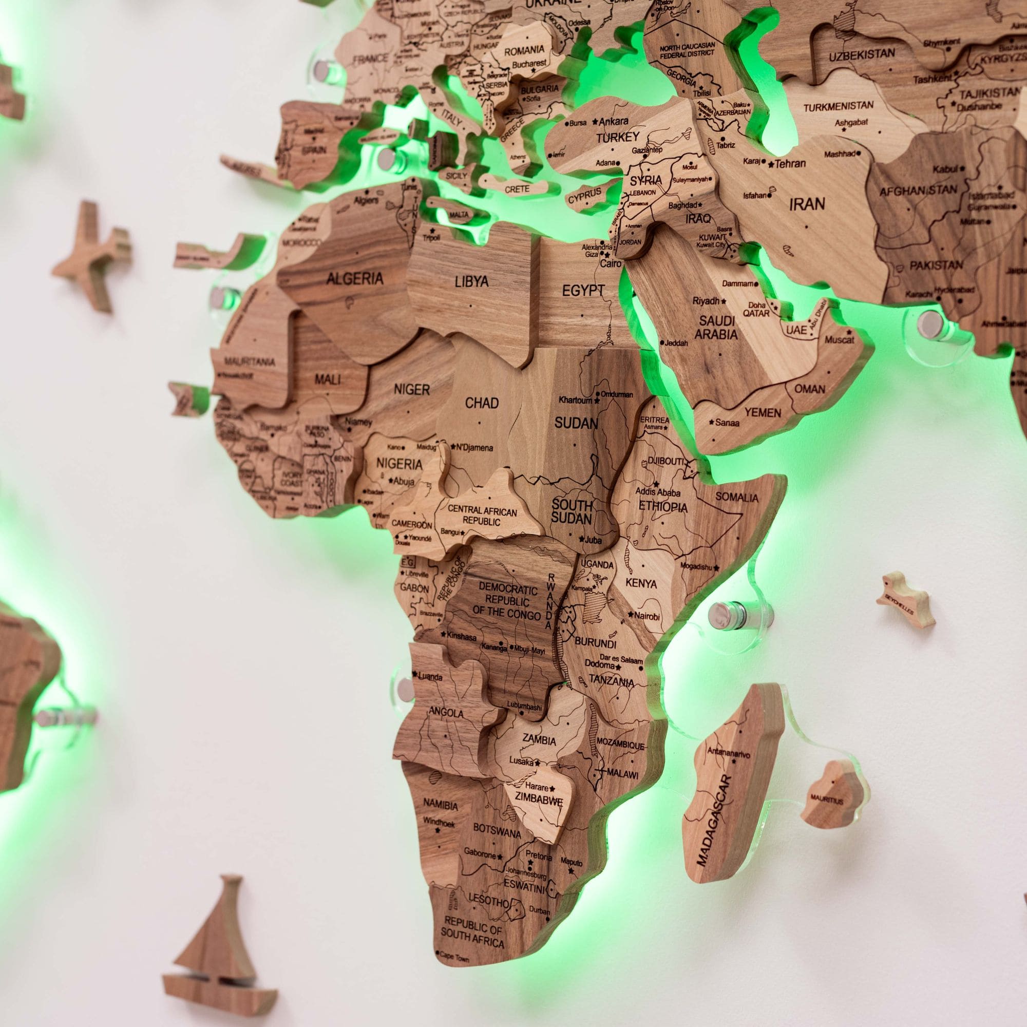 large wooden map of the world