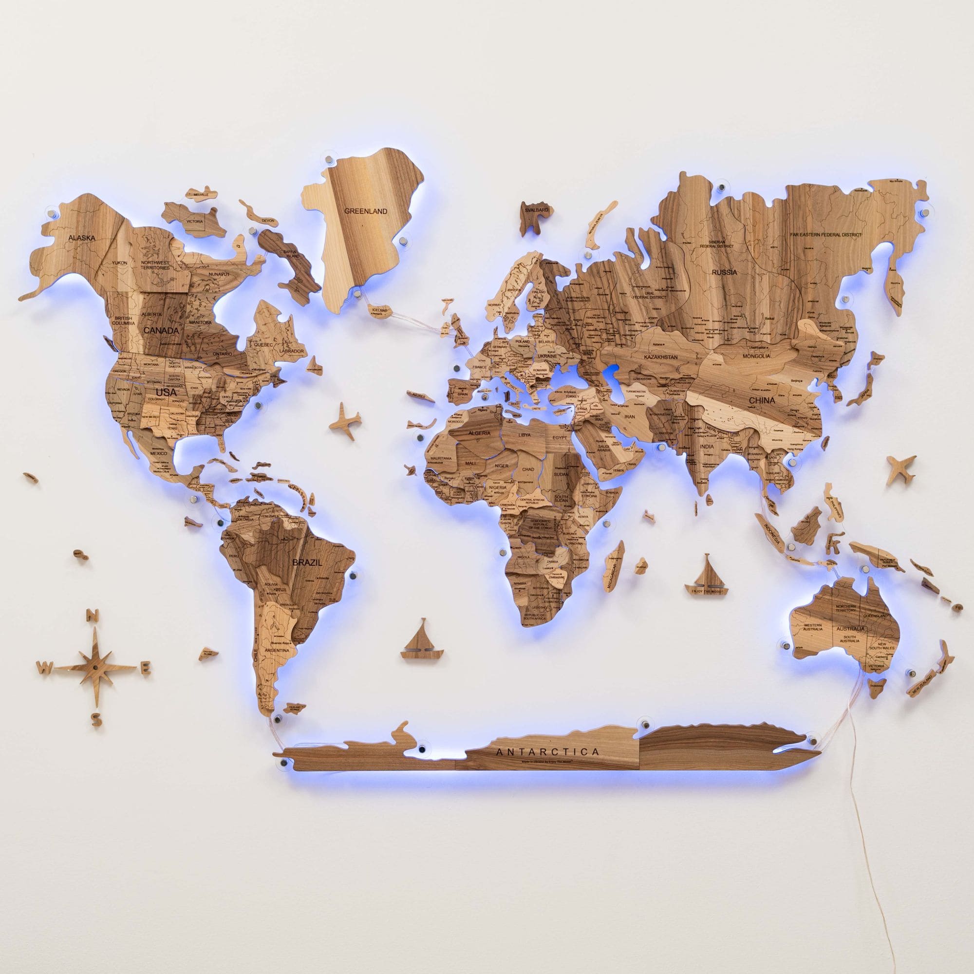 solid wood world map