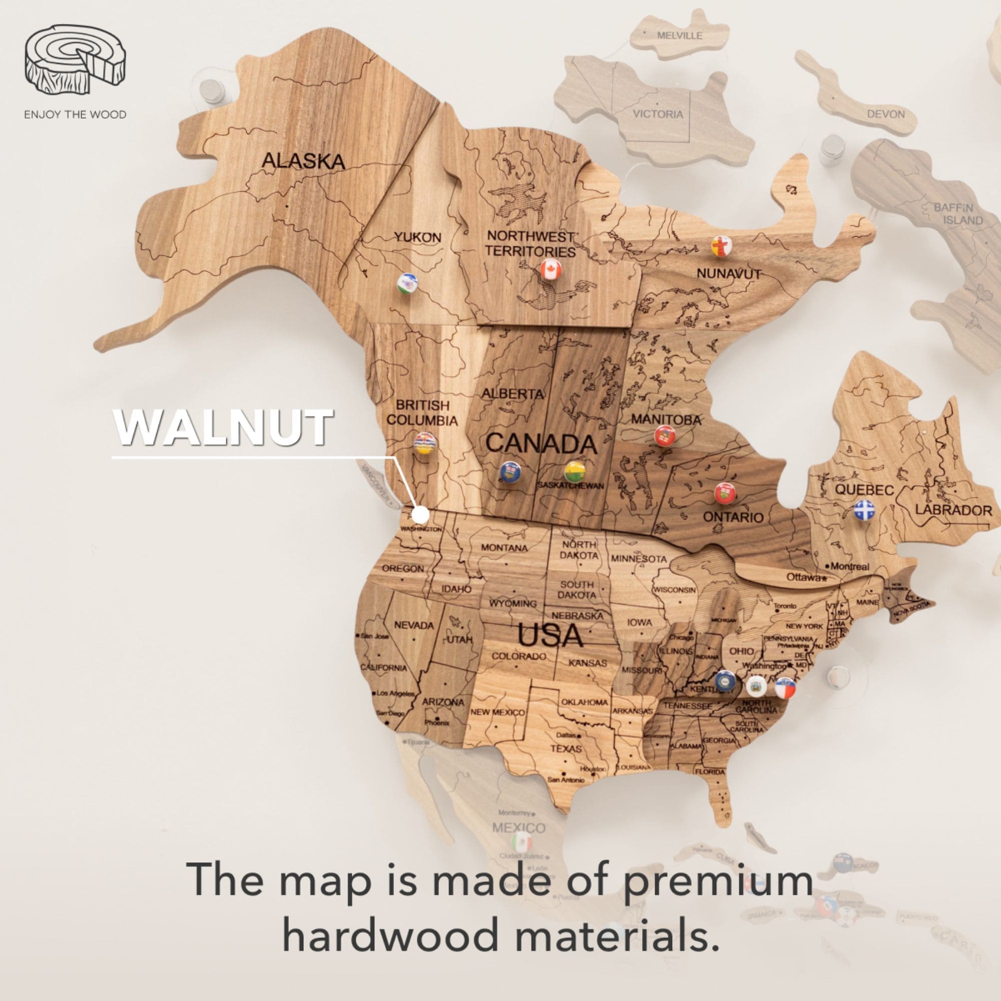 solid wood world map
