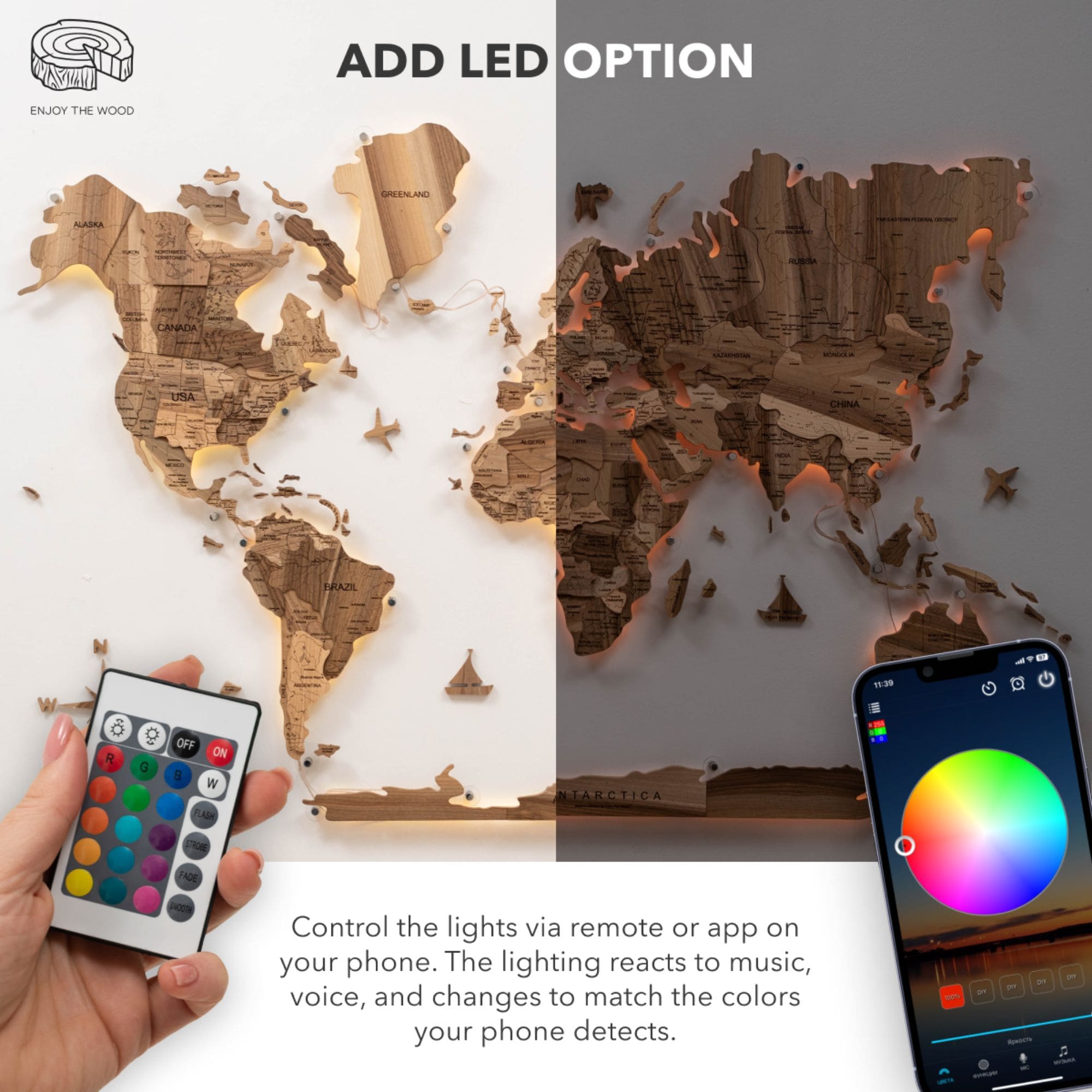 large wooden map of the world