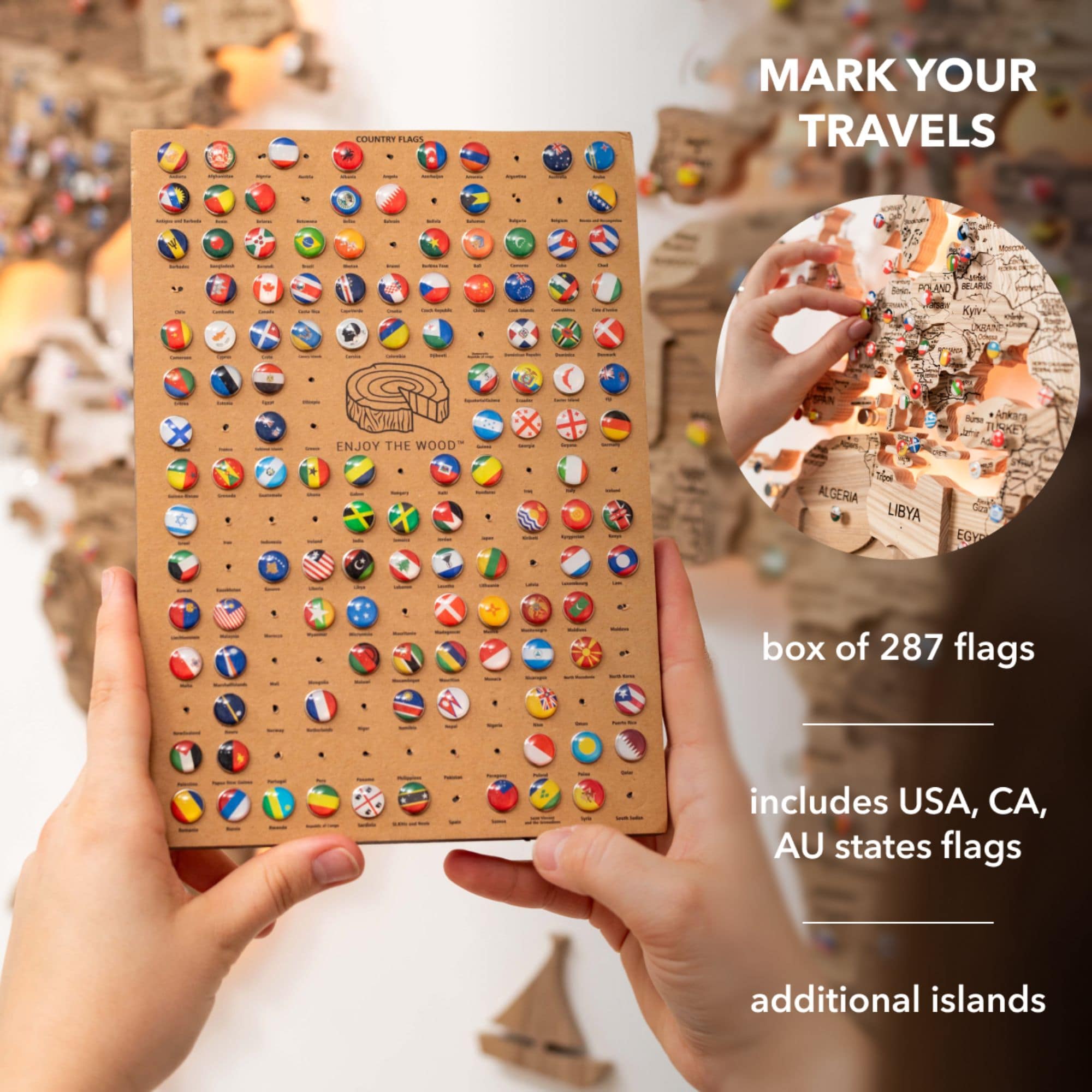 walnut wooden world map