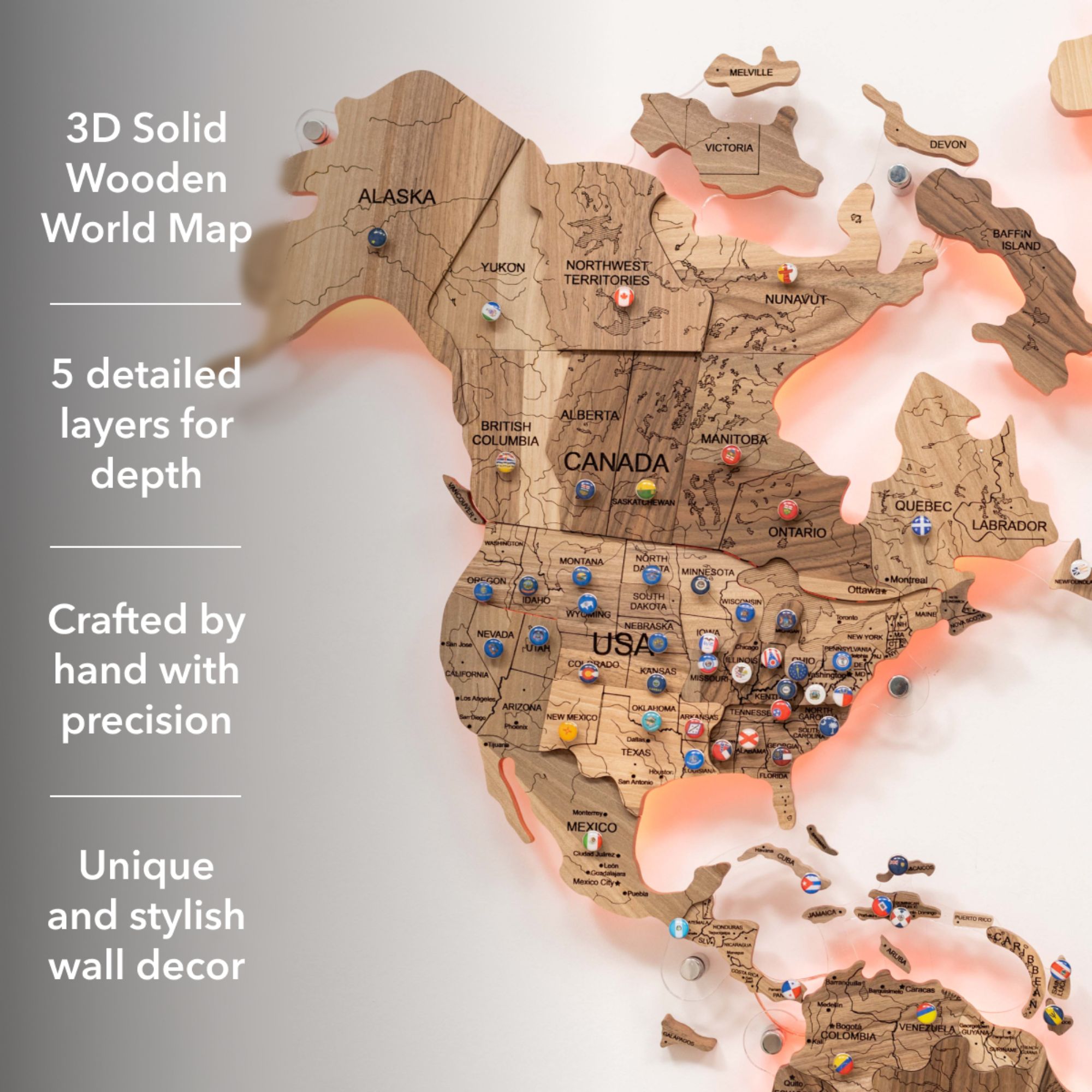 solid wood world map