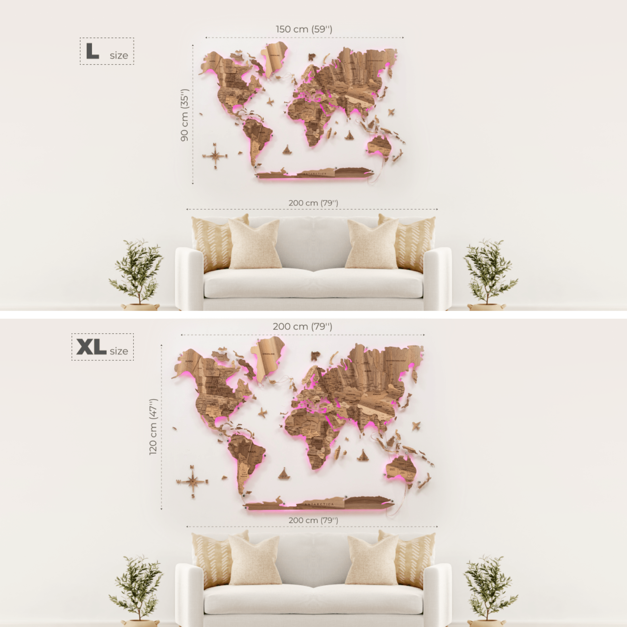 solid wood world map