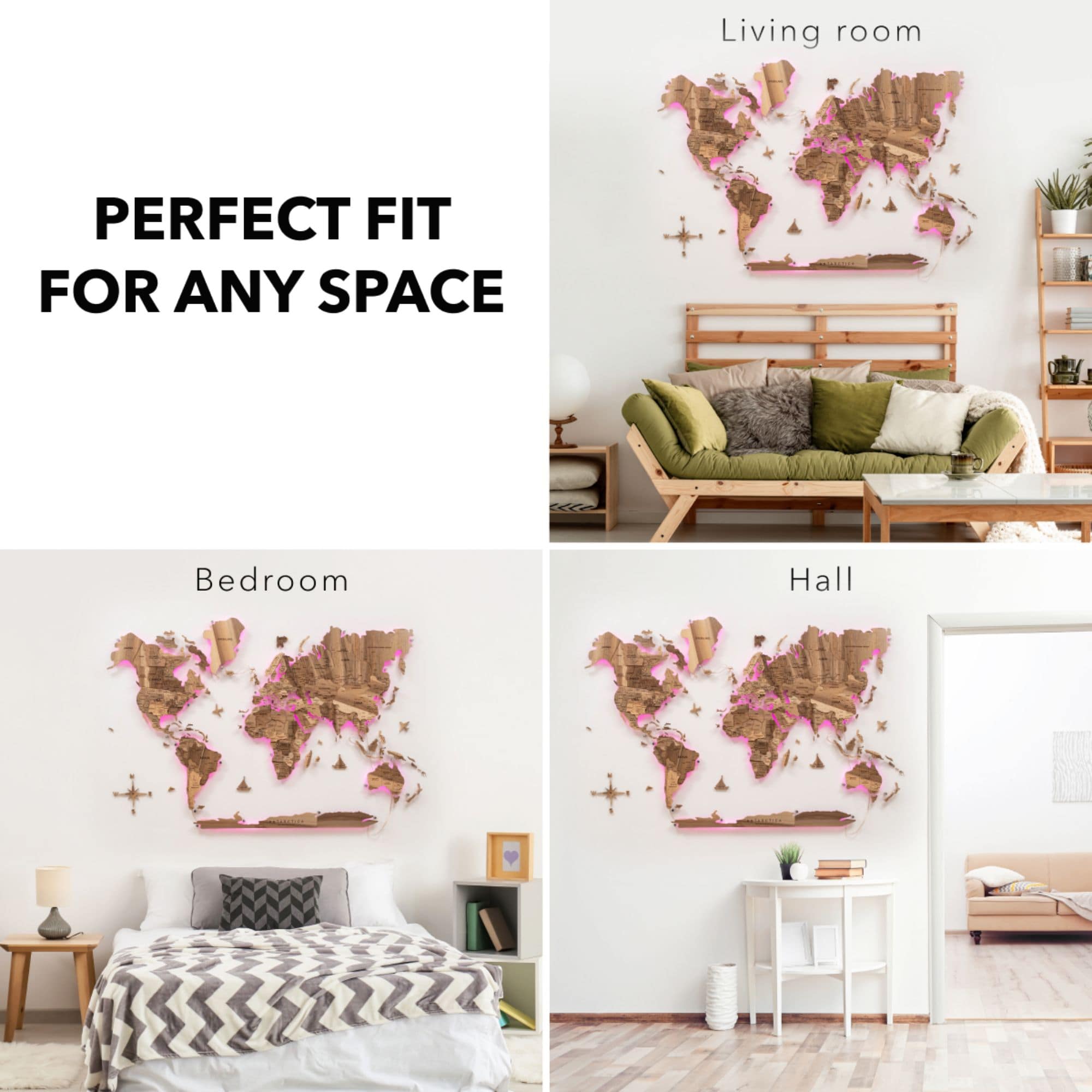 solid wood world map