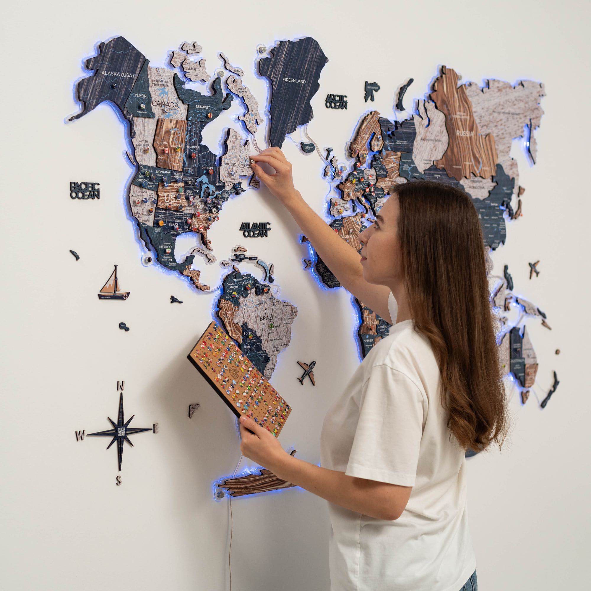 laser cut wooden world map