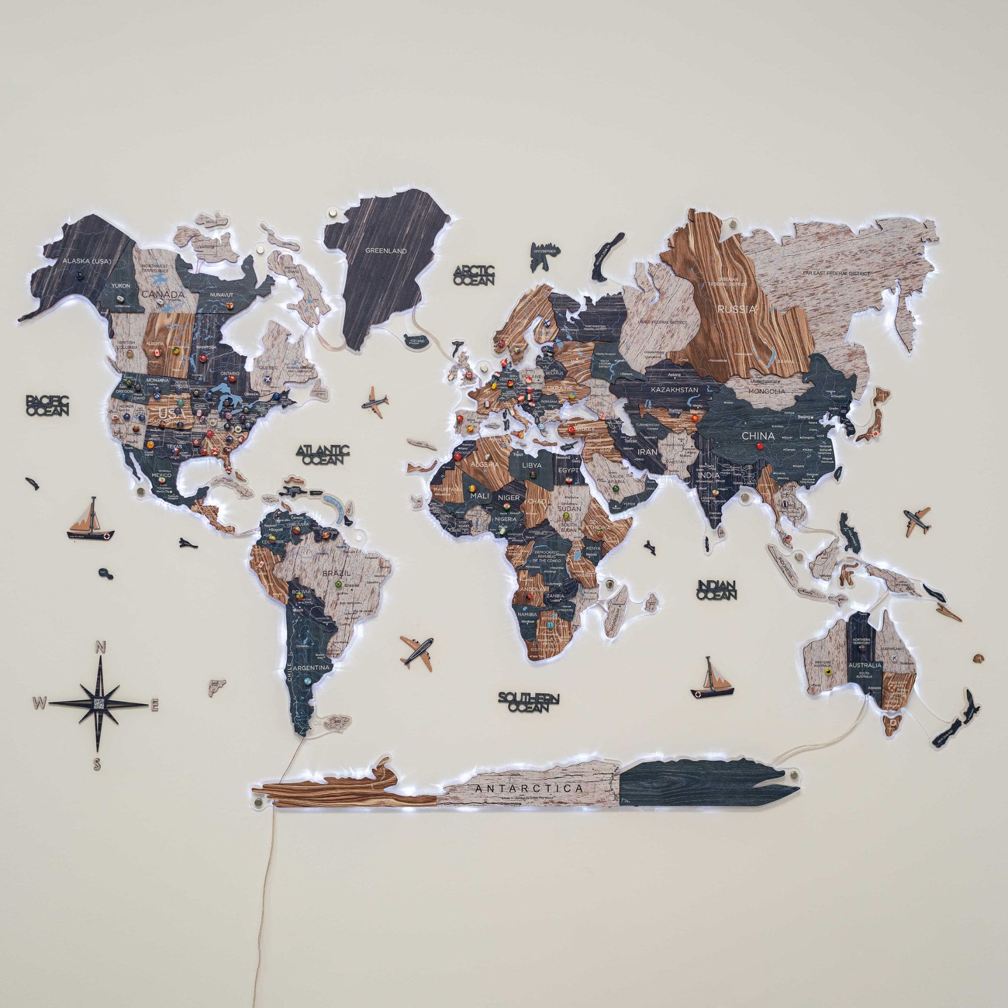 laser cut wooden world map
