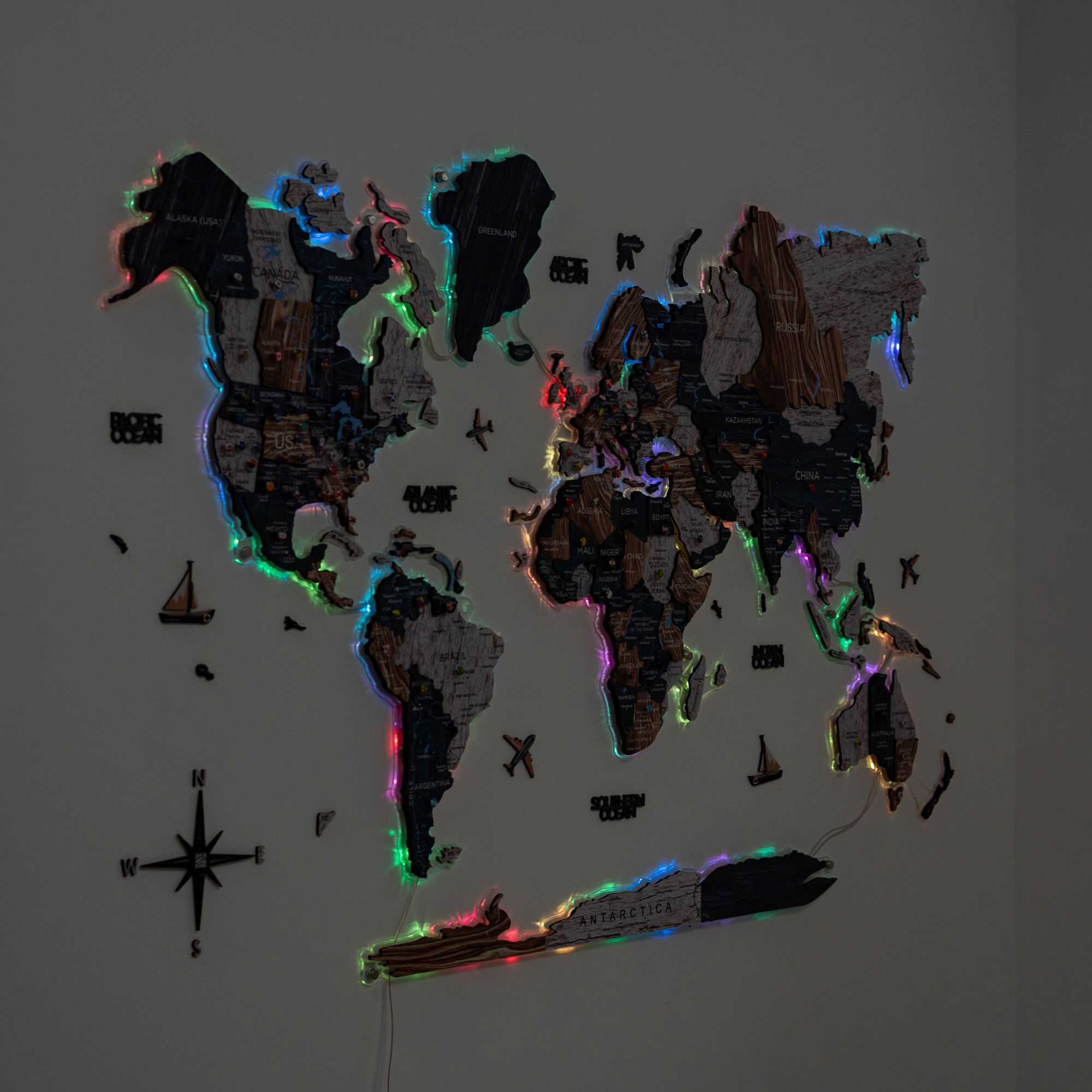 laser cut wooden world map