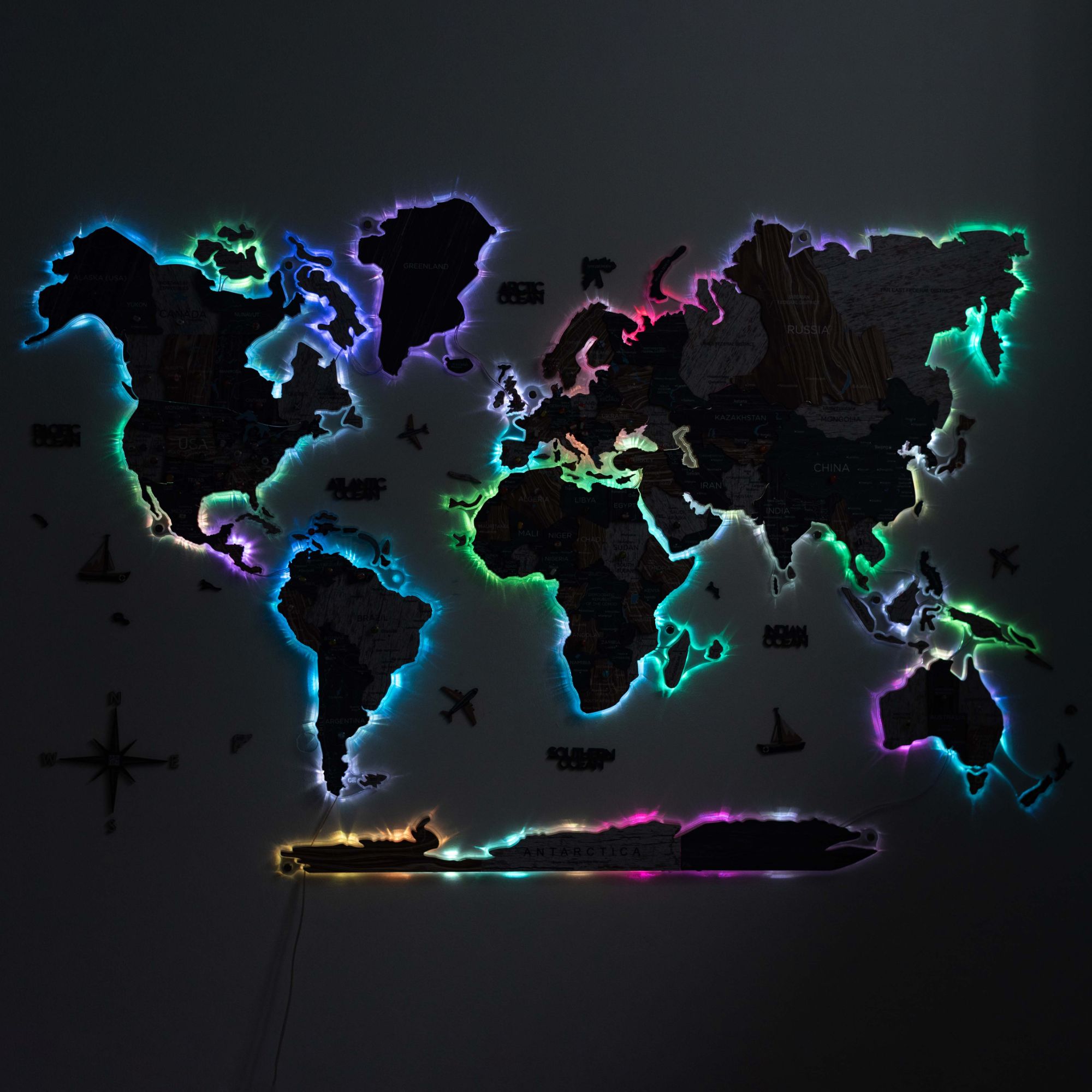 laser cut wooden world map