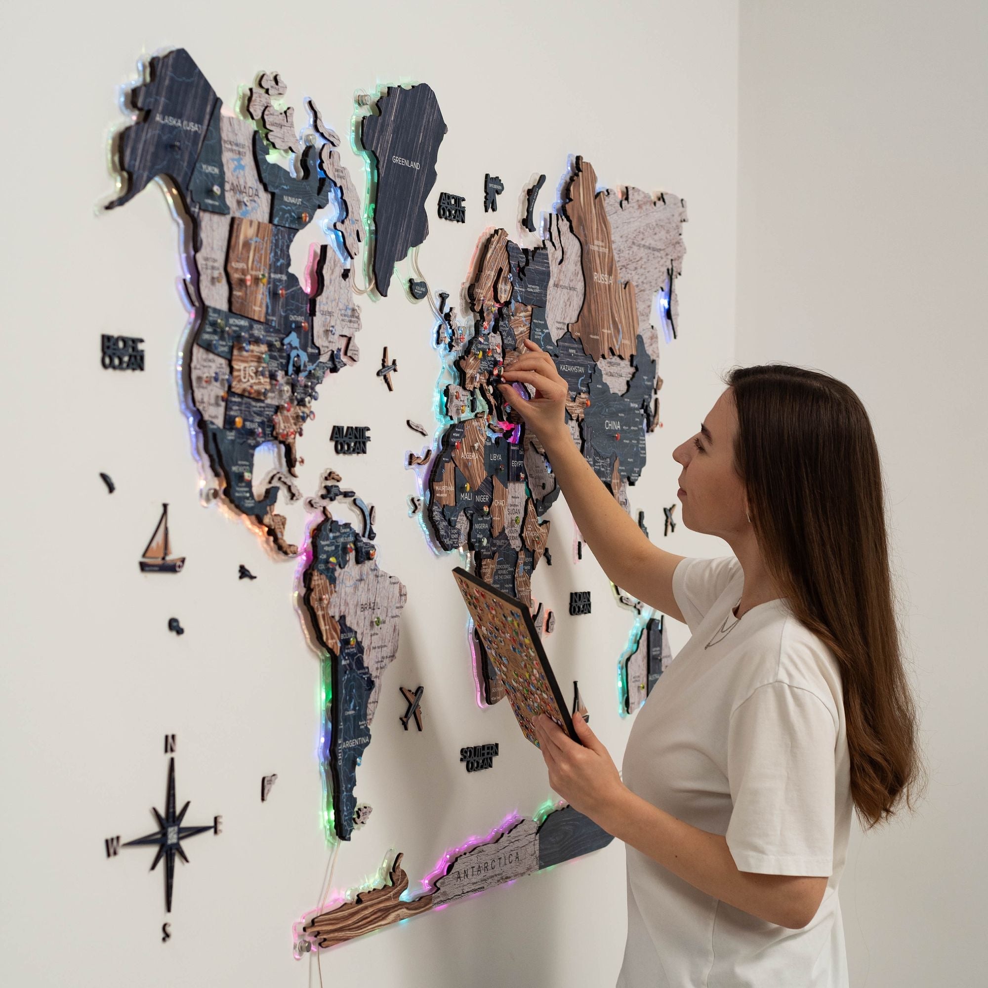 laser cut wooden world map