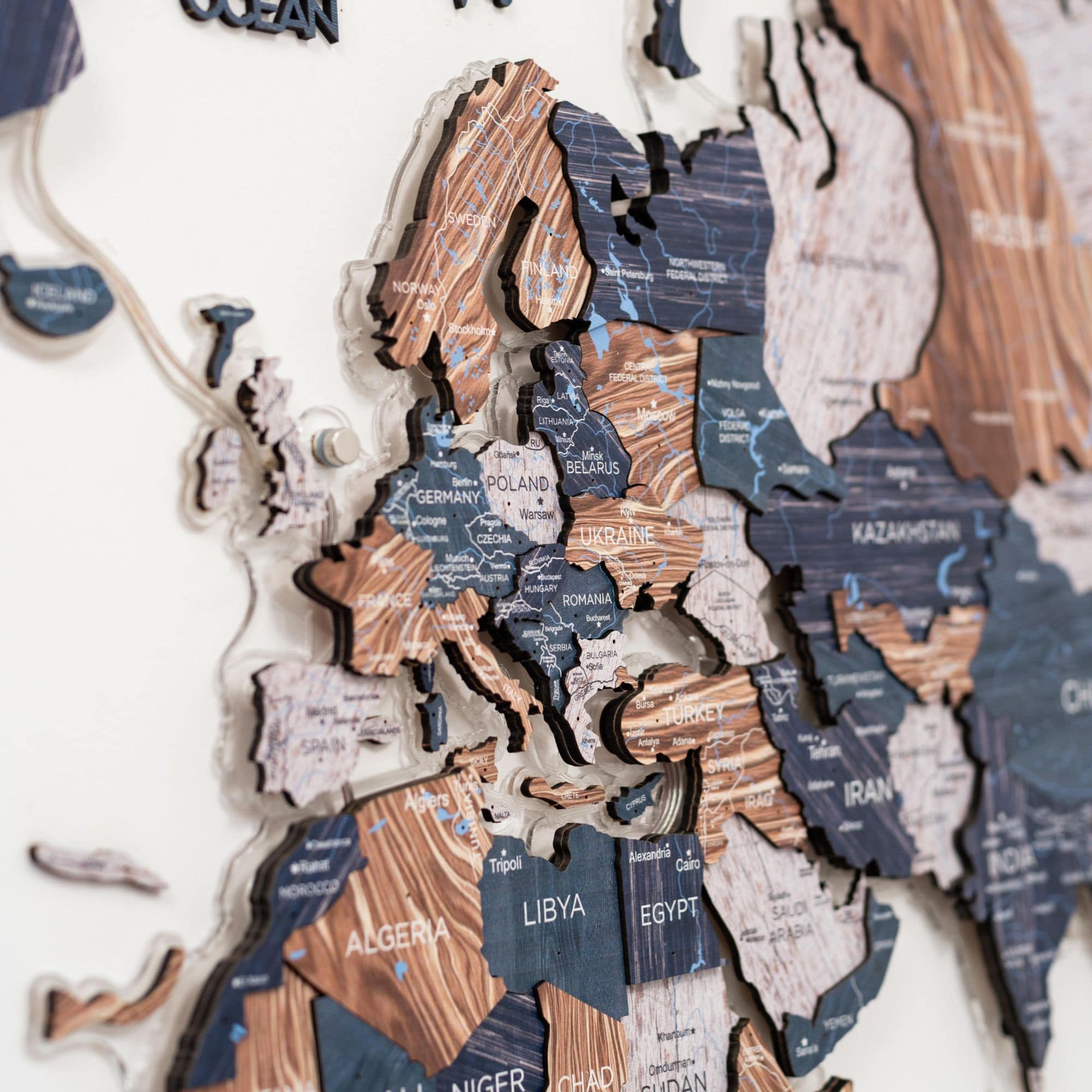 laser cut wooden world map