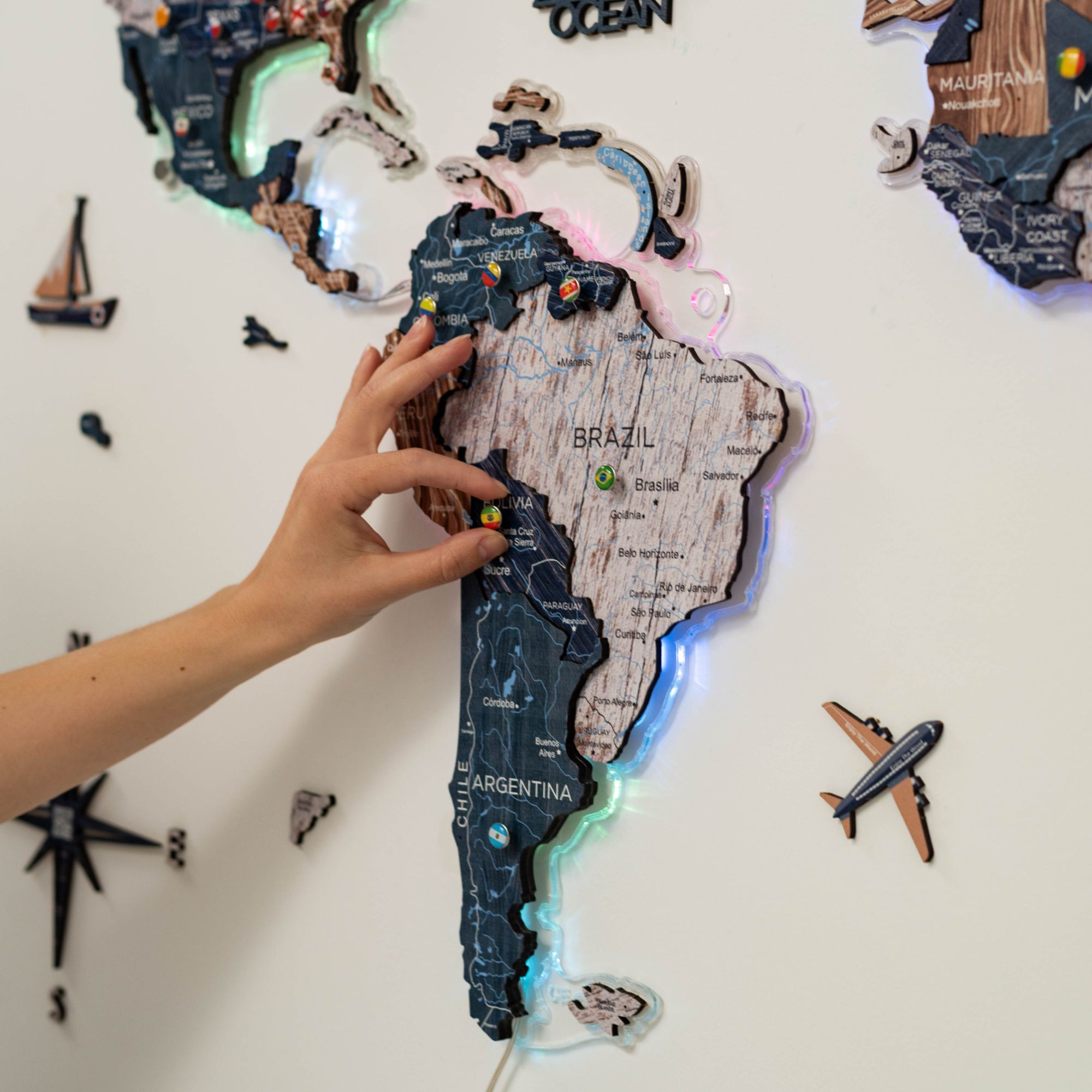 laser cut wooden world map