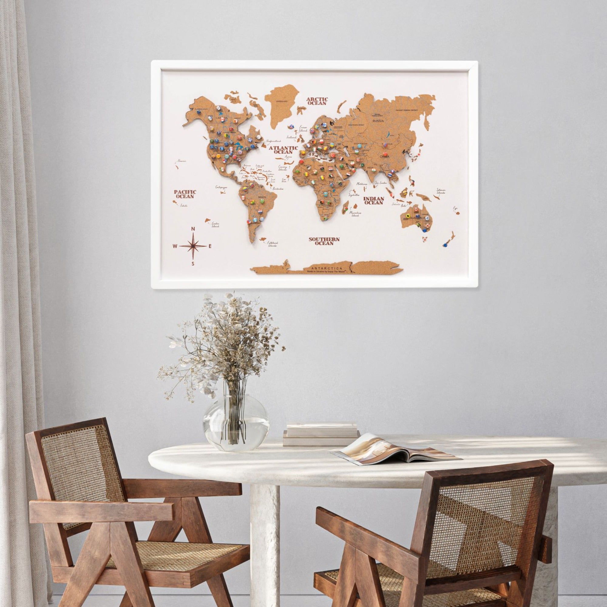 Mapamundi 3D de Madera Un Solo Panel Corcho