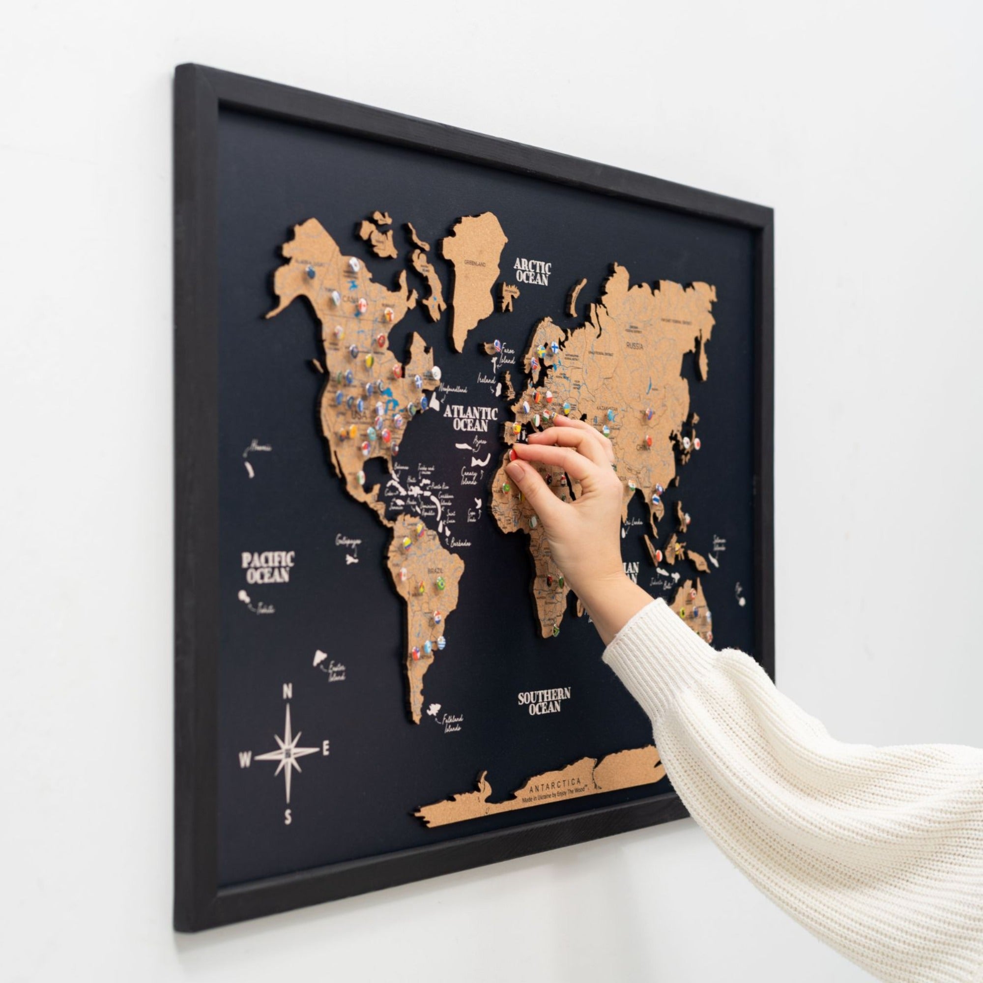 Mapamundi 3D de Madera Un Solo Panel Corcho